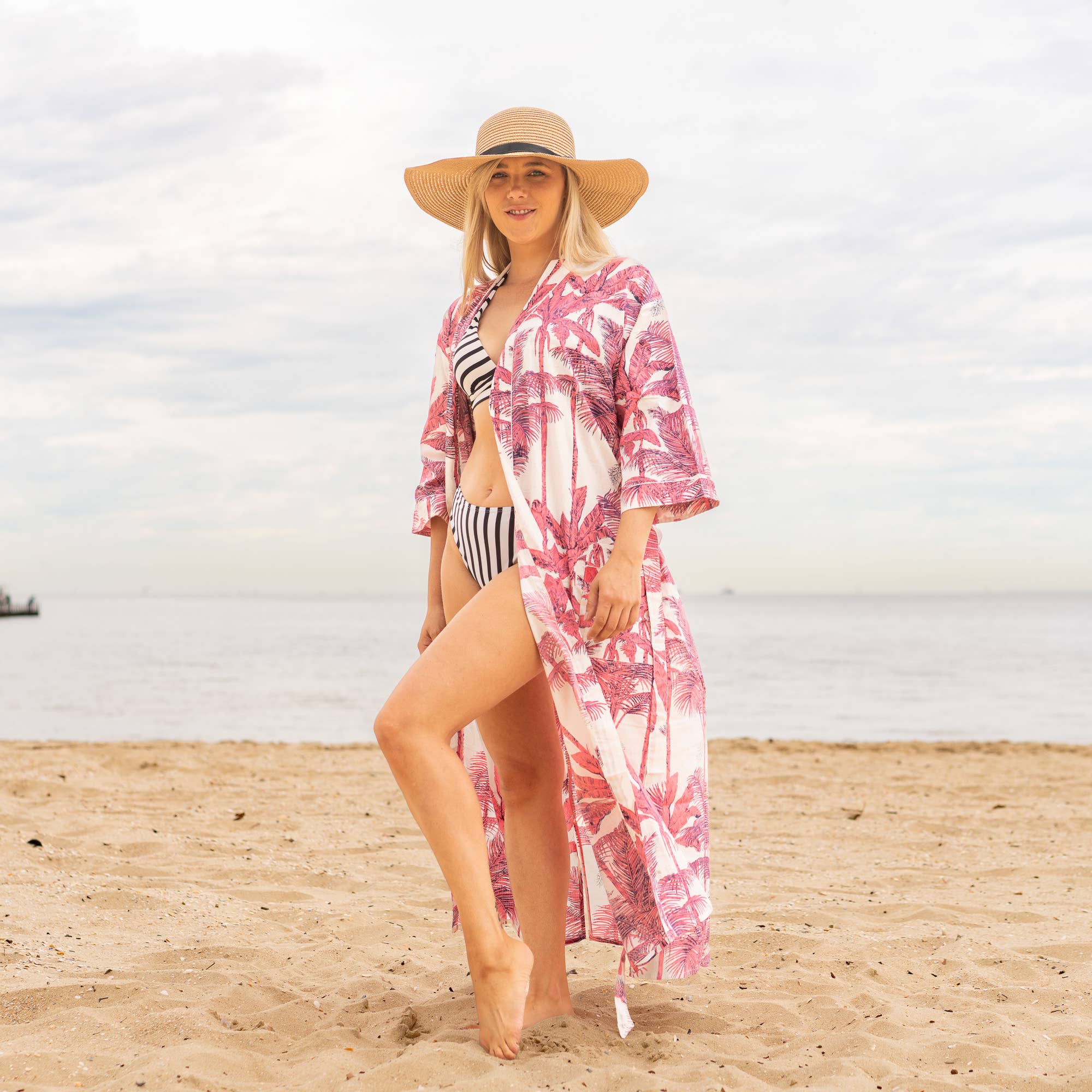 PINK PALM' Women's Cotton Kimono Robe