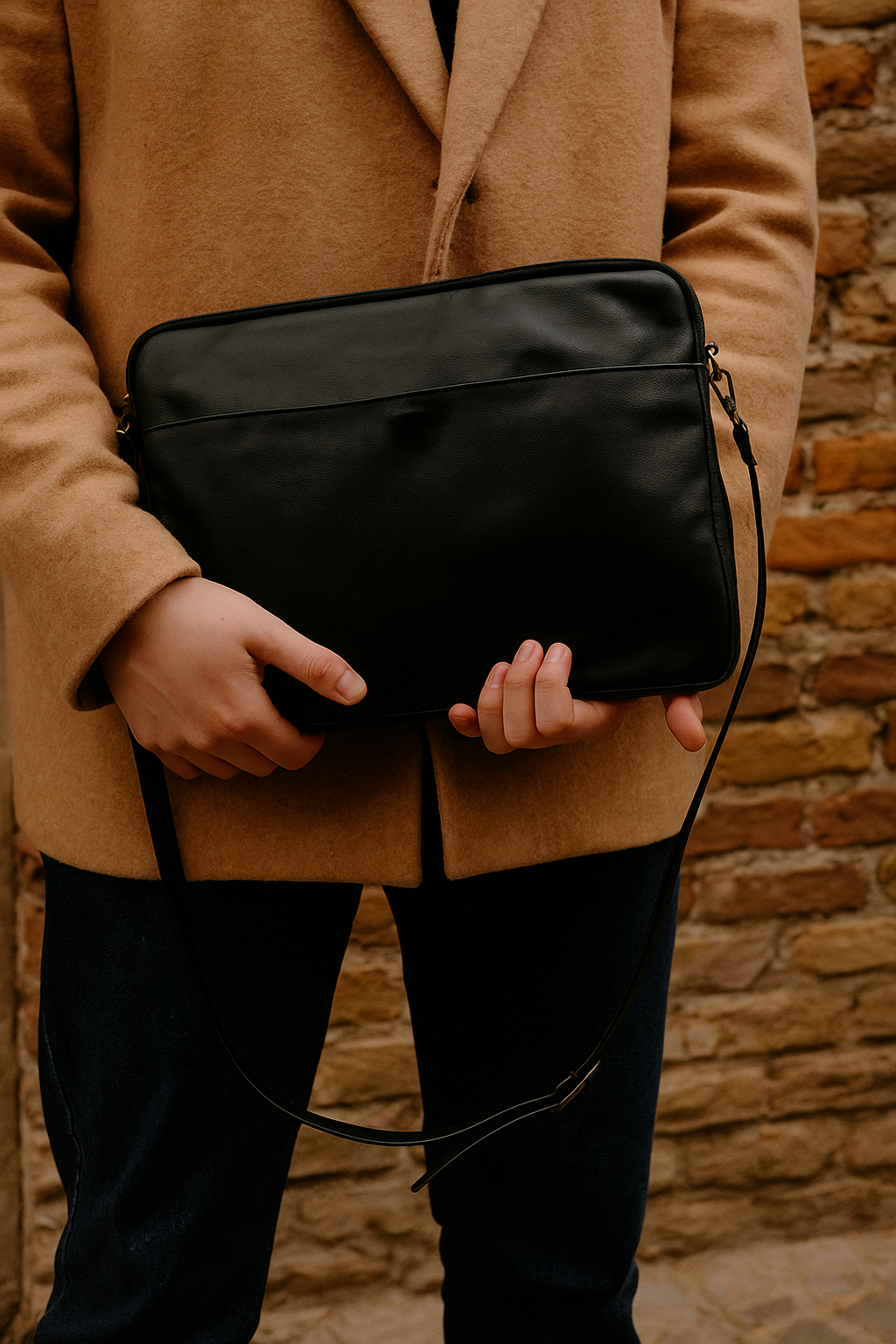 Midnight Noir Leather Laptop Sleeve - Sleek