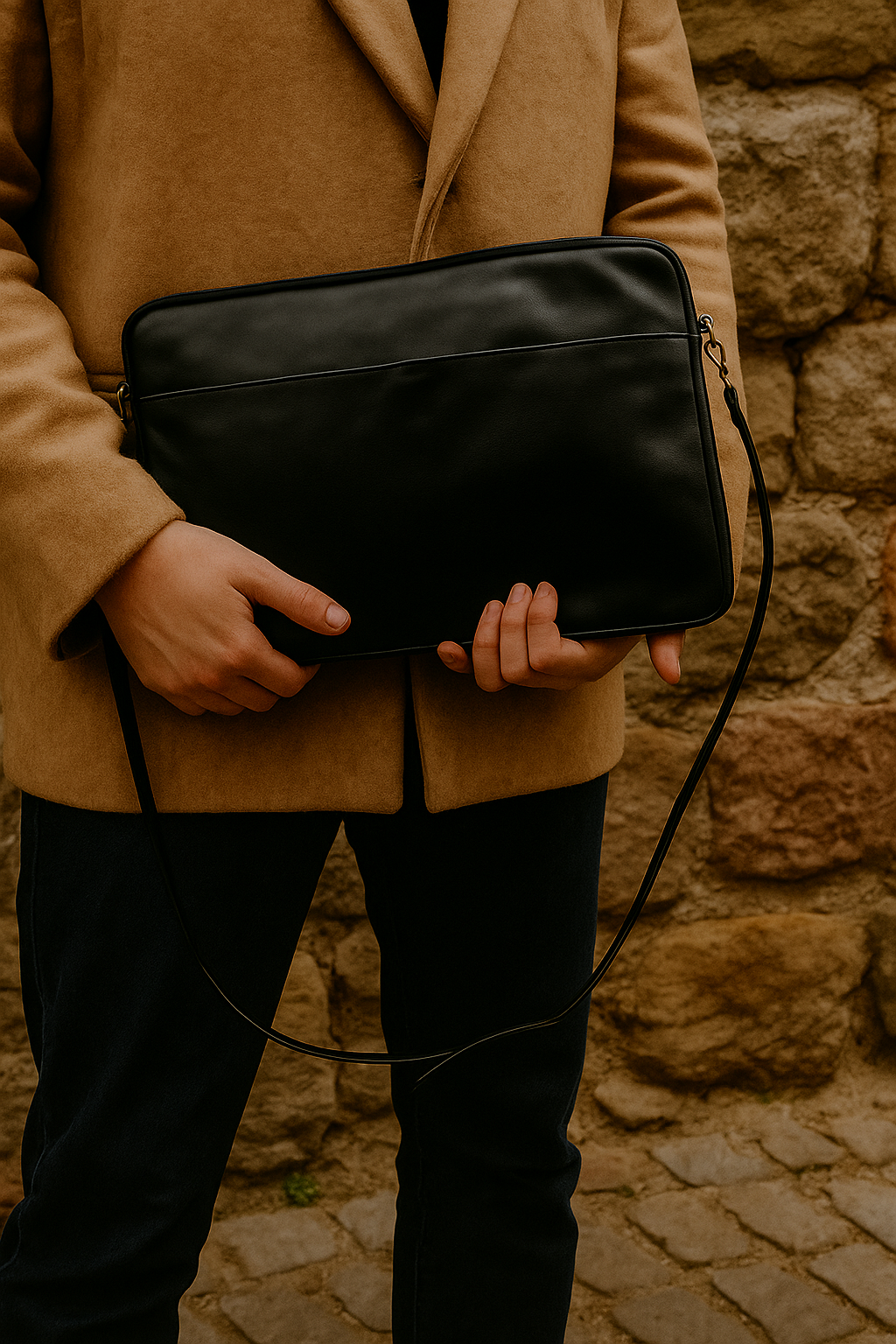 Midnight Noir Leather Laptop Sleeve - Sleek