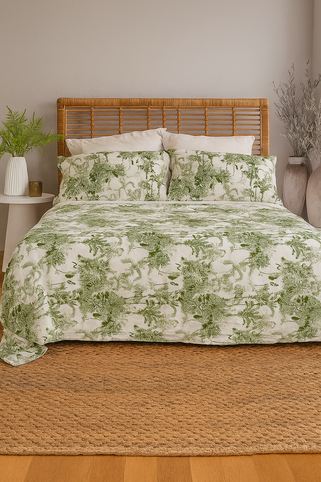 Green Toile Botanical Cotton Quilt Set – Reversible, Queen/King Size by Linen Connections