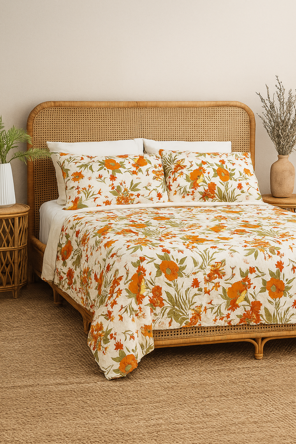 Botanical Garden Handprinted Cotton Quilt Set – Green | King Size