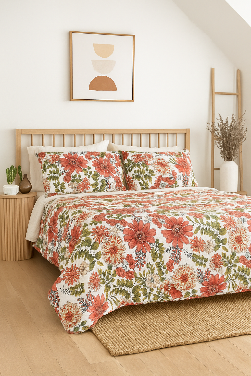 Coral Bloom Cotton Quilt Set – King Size | Handcrafted Floral Bedding by Linen Connections