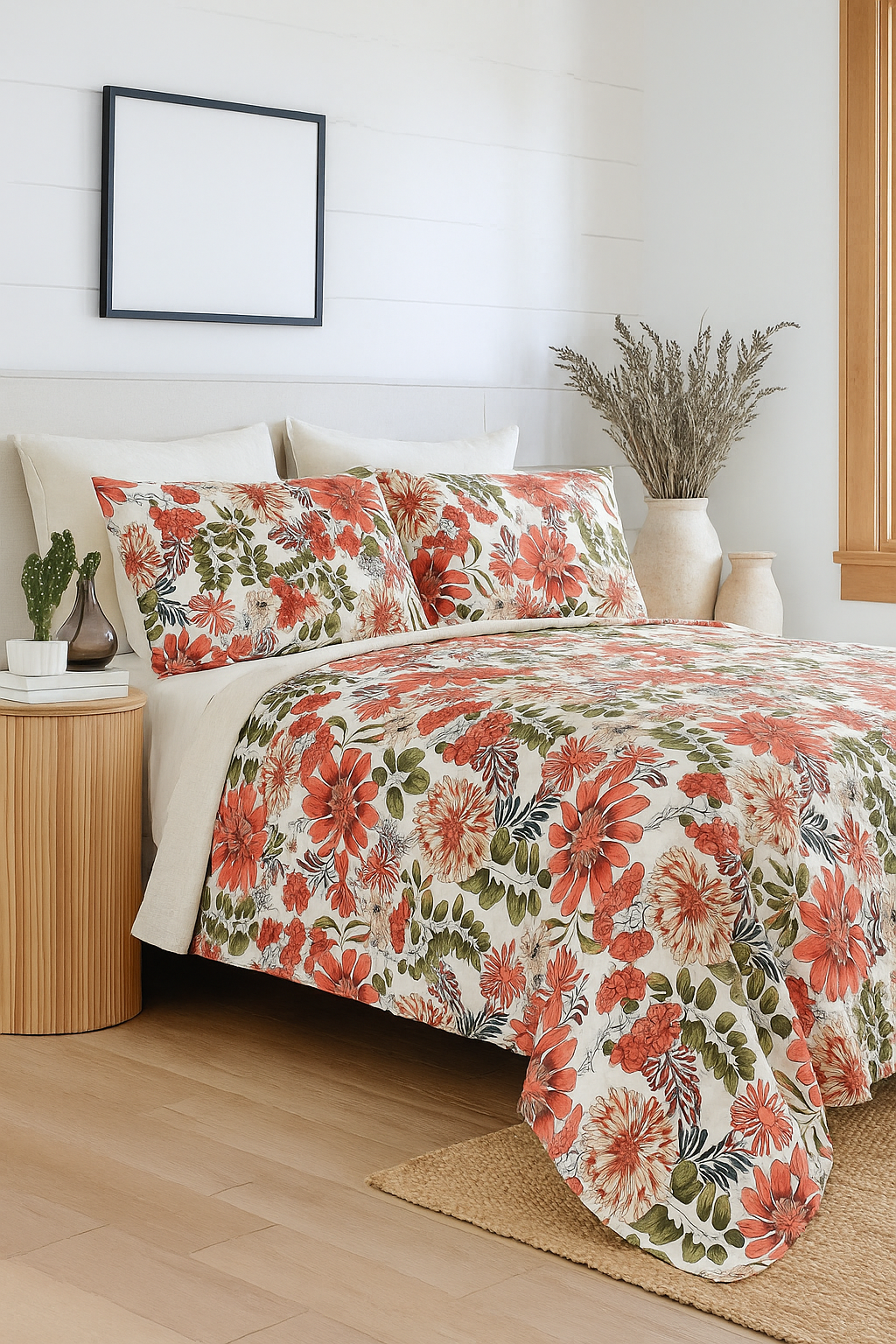 Coral Bloom Cotton Quilt Set – King Size | Handcrafted Floral Bedding by Linen Connections