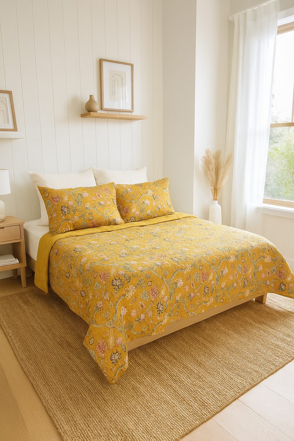 Vintage Mustard Floral Cotton Quilt Set – 210x250cm | Linen Connections