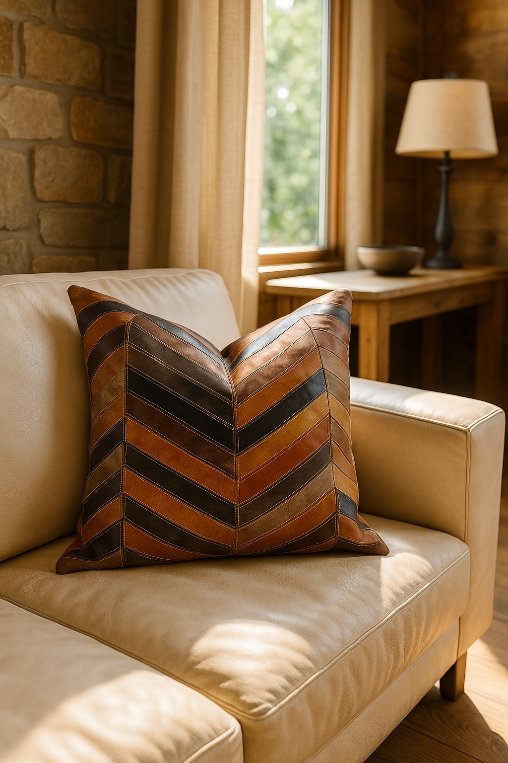 Chevron Patch Leather Cushion - Textured Art