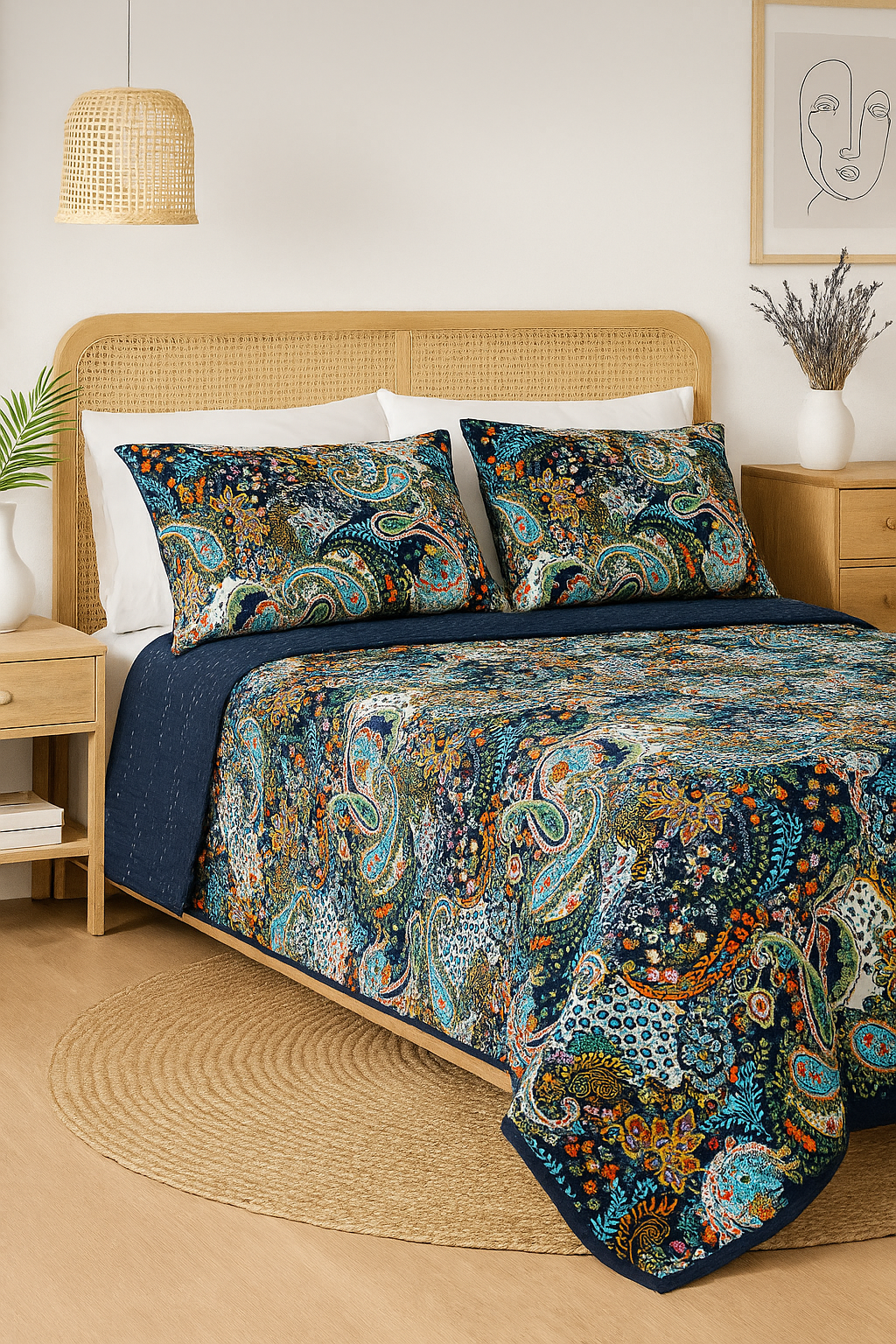 Bohemian Midnight Paisley Quilt Set – Vibrant Boho Print | 210x250cm