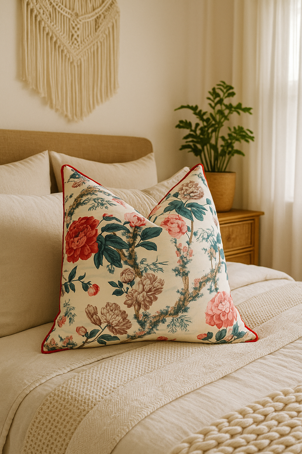 'Floral Hideaway' 100% Cotton Cushion Cover - Botanical Bloom