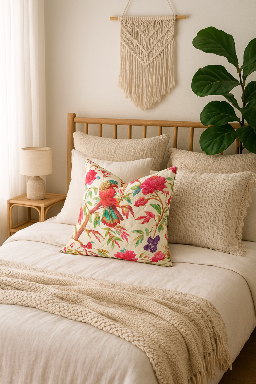 'Songbird Sanctuary' 100% Handmade Cotton Cushion Cover