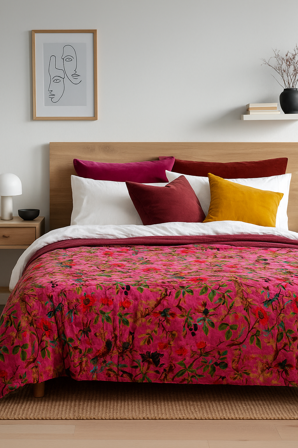 Fuchsia Velvet Floral Quilt – Luxe Boho Bedspread