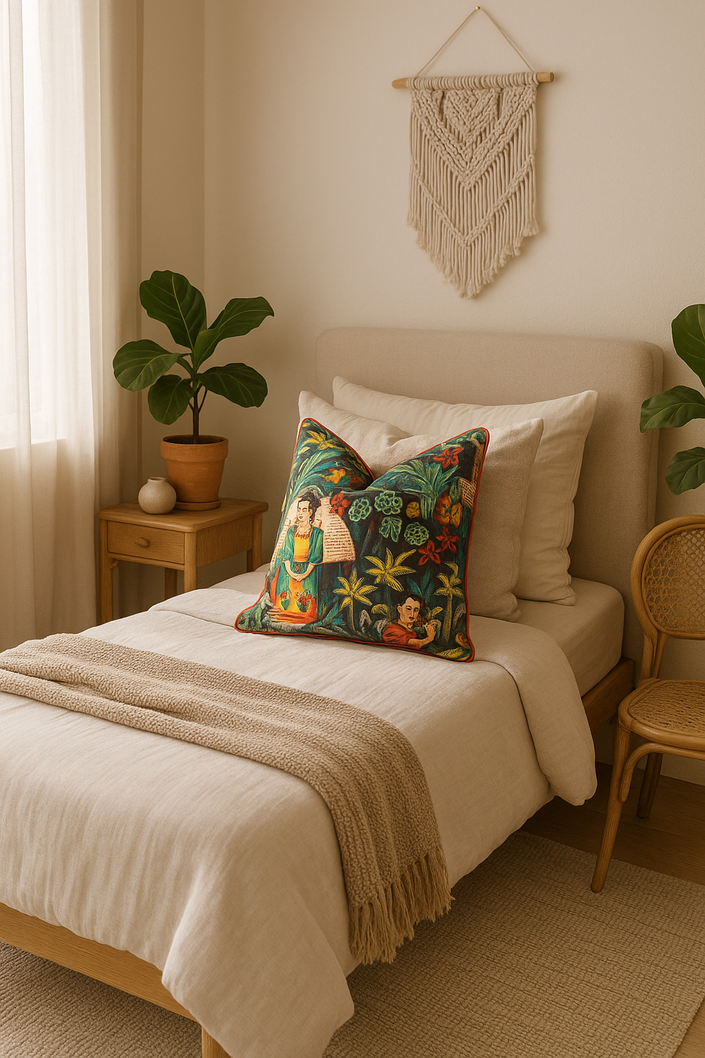 'Bohemian Jungle Art' 100% Cotton Cushion Cover - Dark Grey