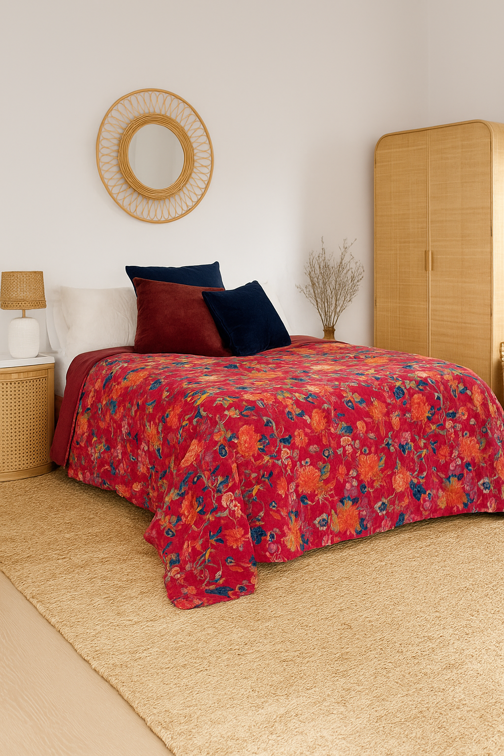 Velvet Bloom Luxe Quilt – Crimson Carnival