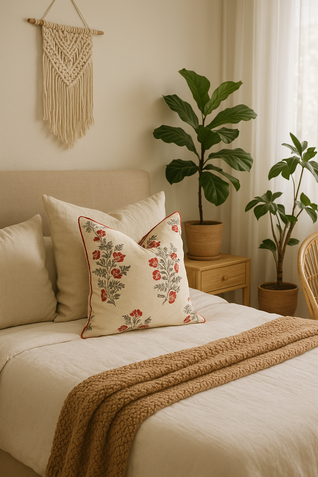 'Dainty Country Florals' 100% Cotton Cushion Cover - Block Print