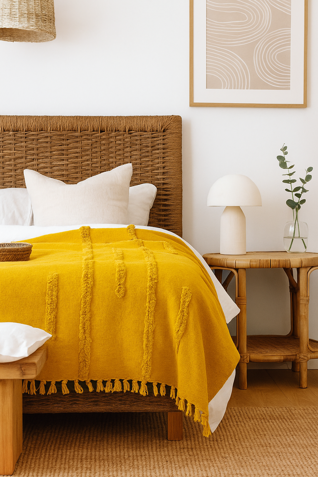 Golden Mustard Textured Cotton Throw – 125×175 cm | Handwoven Boho Blanket