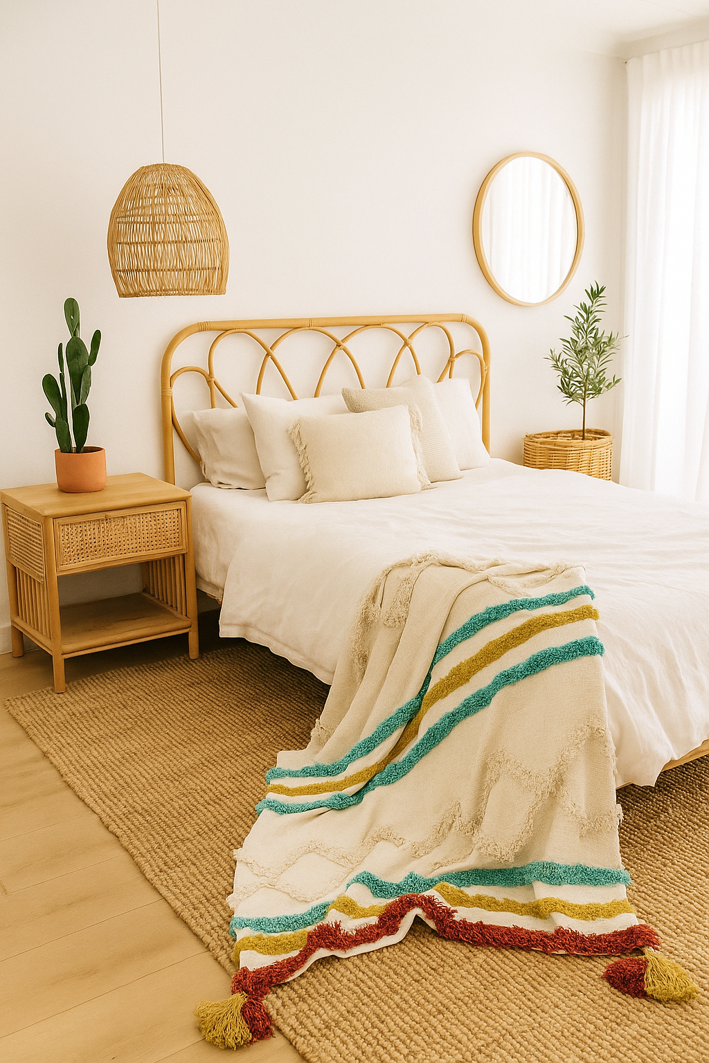 Handwoven Cotton Throw Blanket - 125x175cm | Boho Textured Design with Tassels