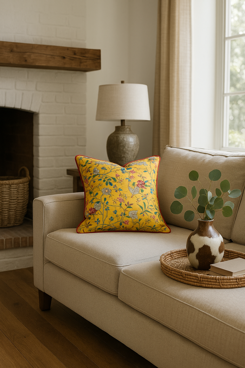 'Nature's Melody' 100% Handmade Cotton Cushion Cover