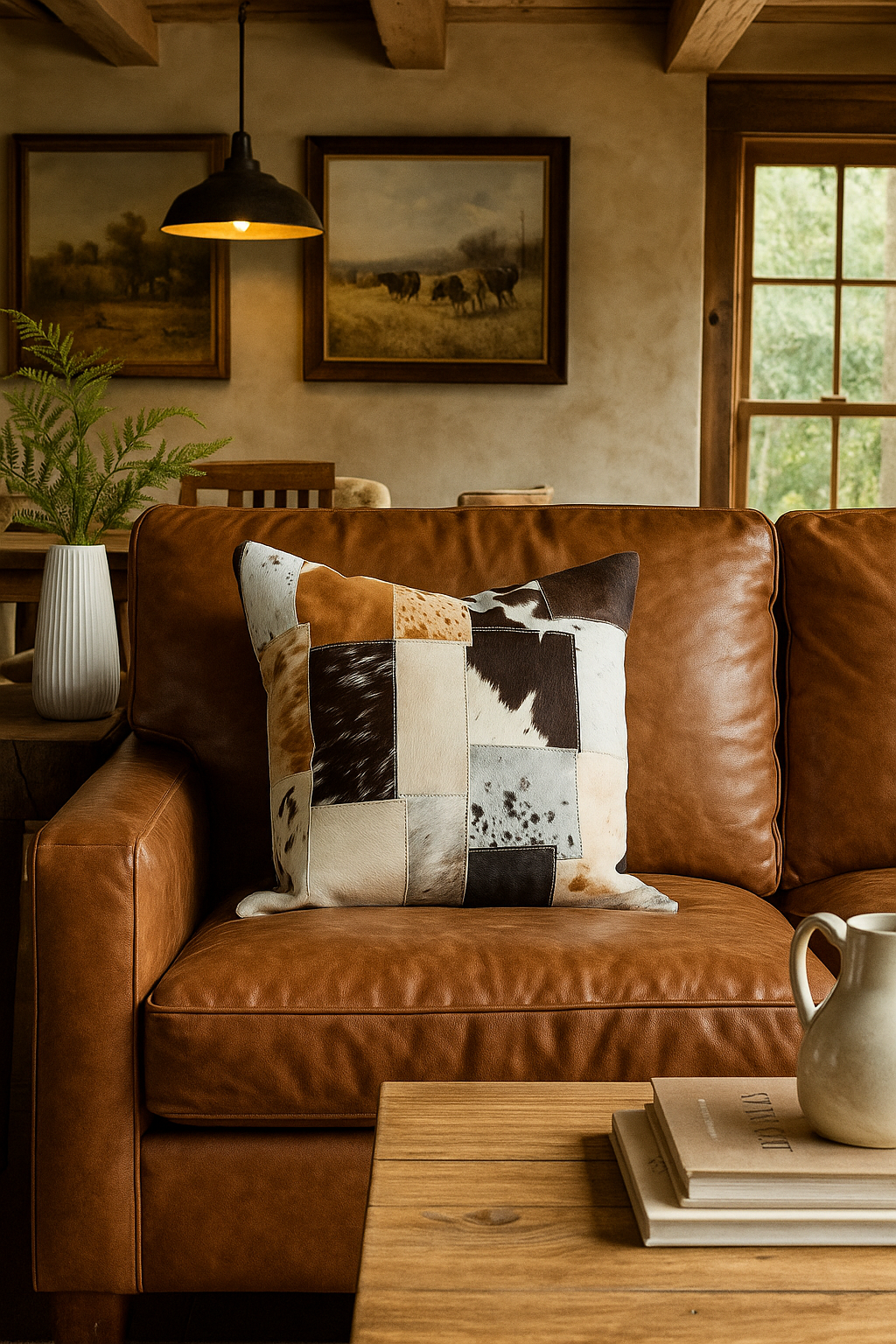 Natural Hide Cowhide Cushion - Handmade Patchwork 45x45