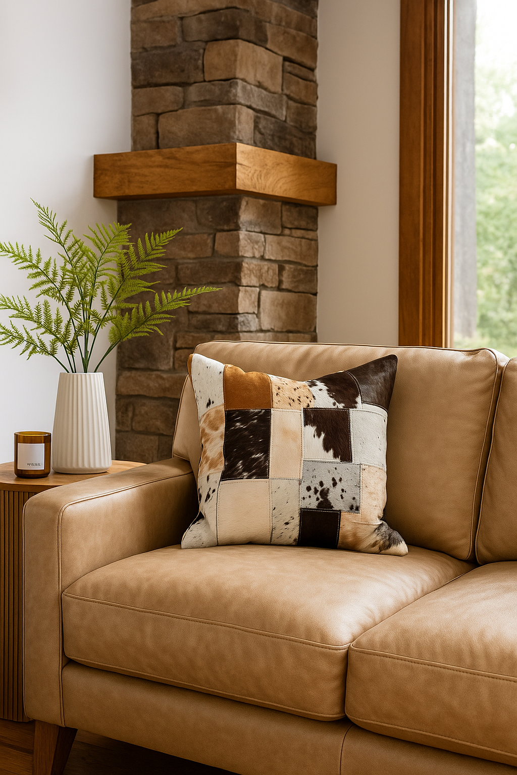 Natural Hide Cowhide Cushion - Handmade Patchwork 45x45