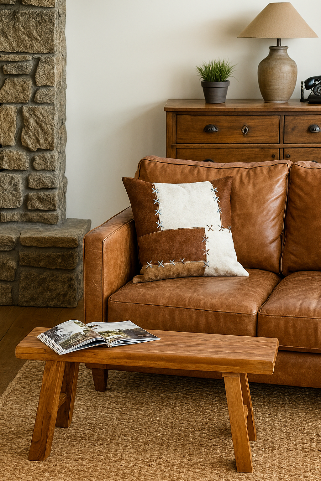 Luxe Handmade Cowhide Cushion - Rustic Patchwork 45x45