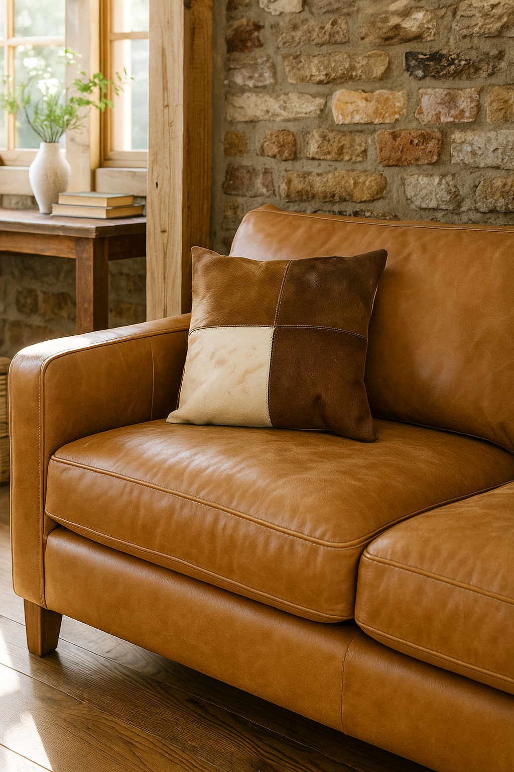 Natural Patchwork Cowhide Pillow Cover - 45x45cm Size