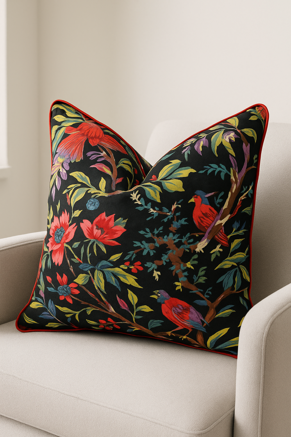 100% Cotton Cushion Cover - Black Bird