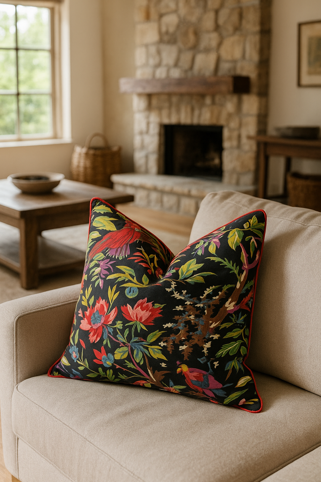 100% Cotton Cushion Cover - Black Bird