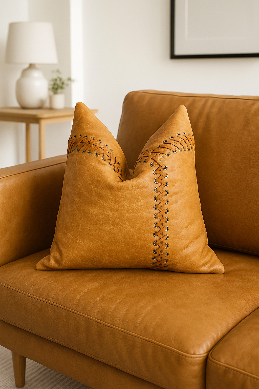 100% Tan Leather Cushion Cover - Beige Leather