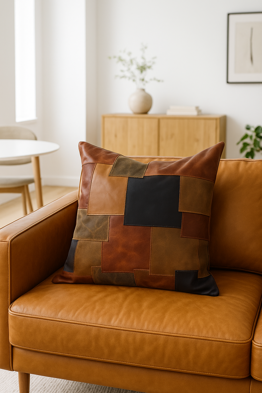 'Vintage Euphoria' 100% Leather Cushion Cover - Patchwork Cushion