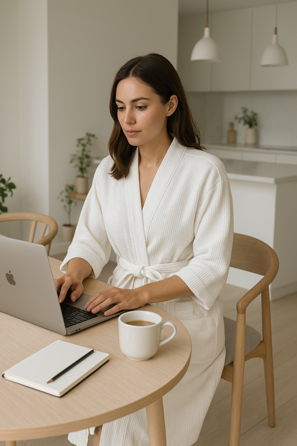 Comfortable white cotton robe for work-from-home lounging