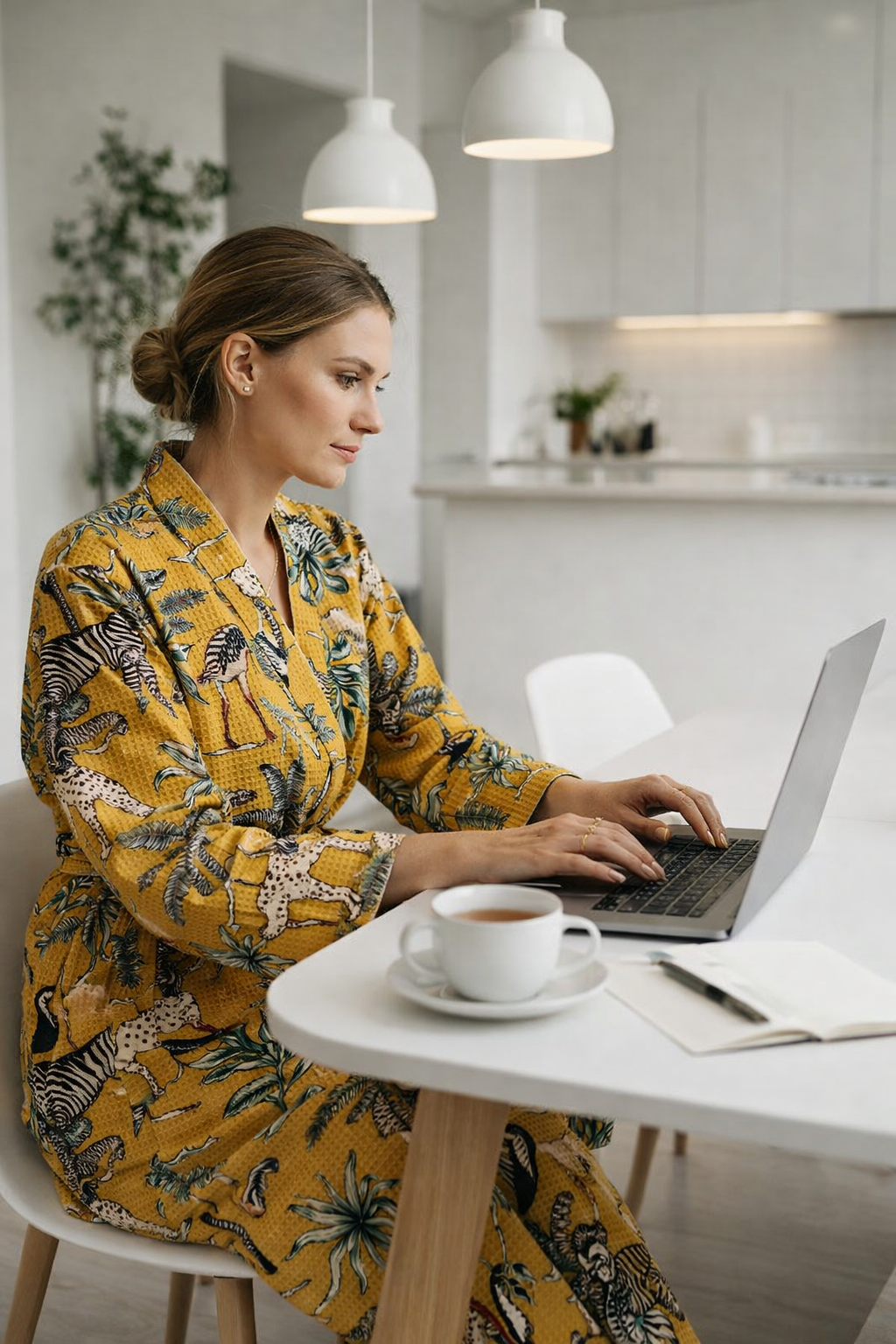 Mustard Cotton Waffle Kimono Robe – Safari Dressing Gown