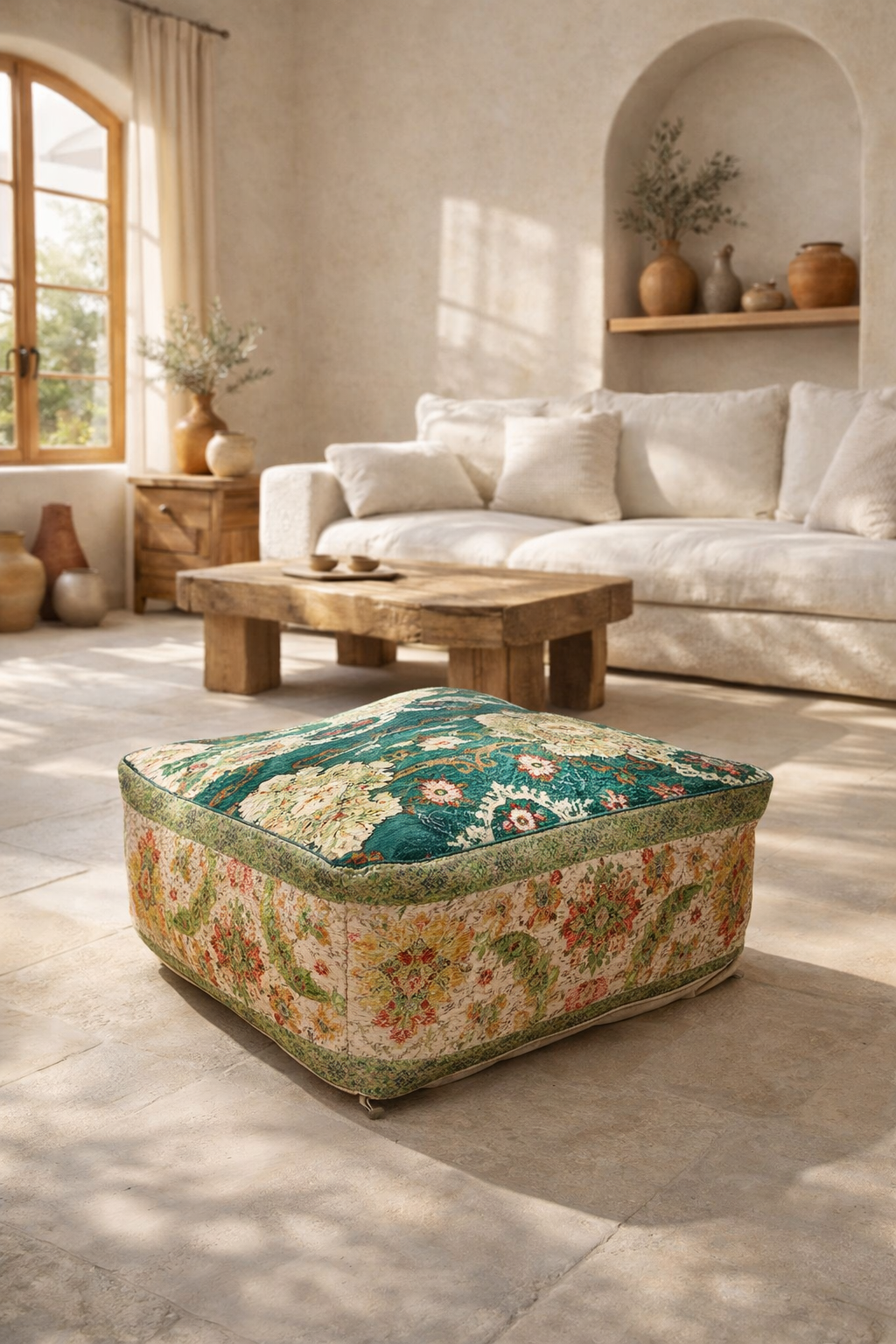 Square kilim floor cushion cover with vintage pattern