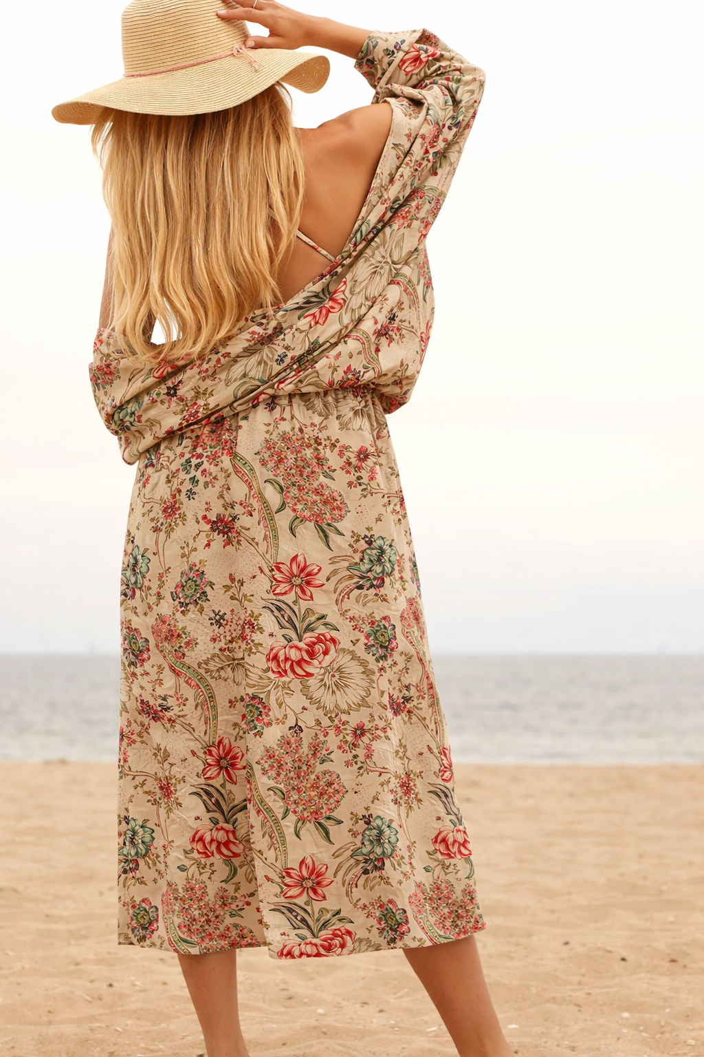 'Beige Botanicals' 100% Cotton Kimono