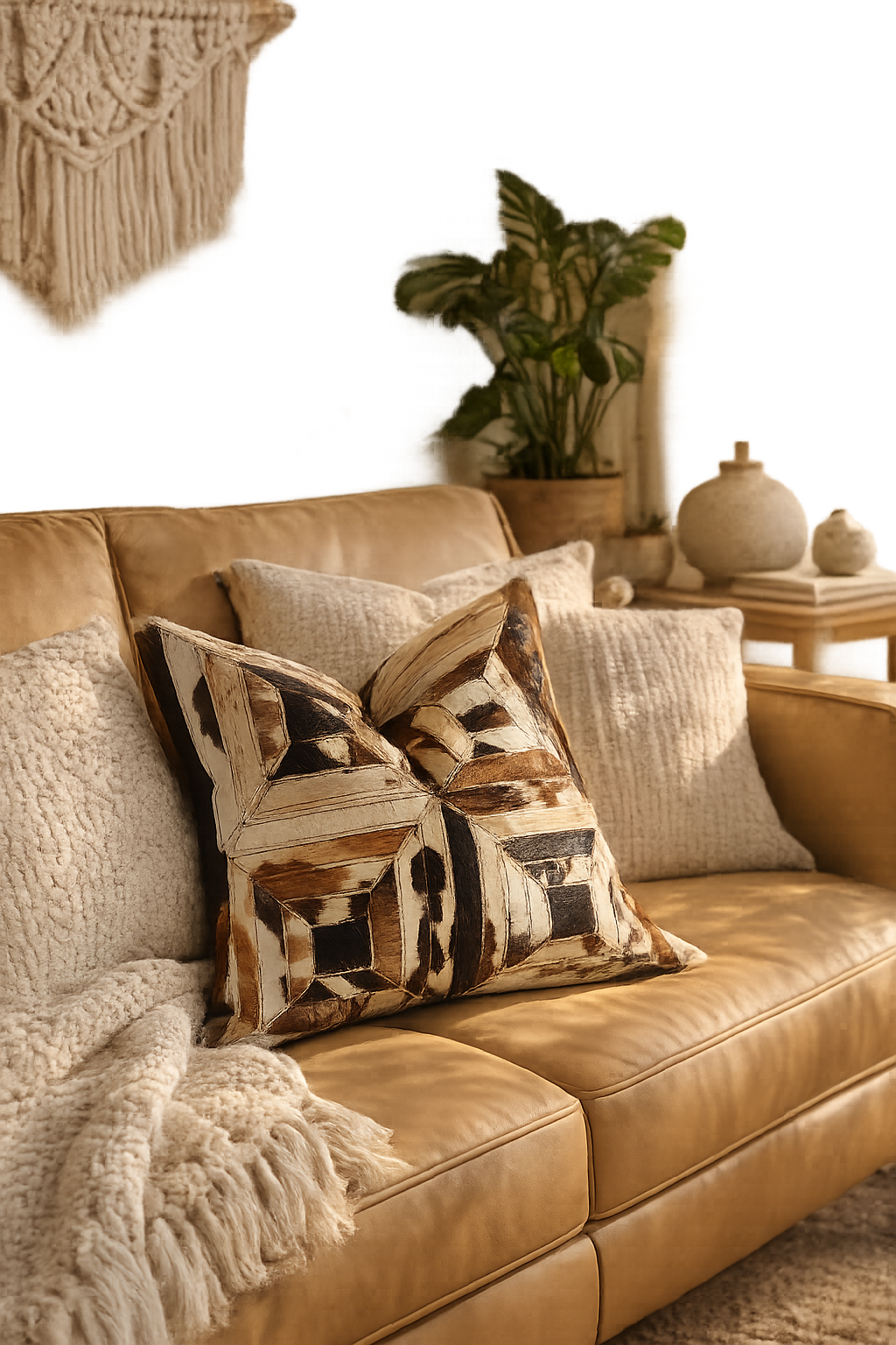 luxury leather patchwork pillow for modern living room