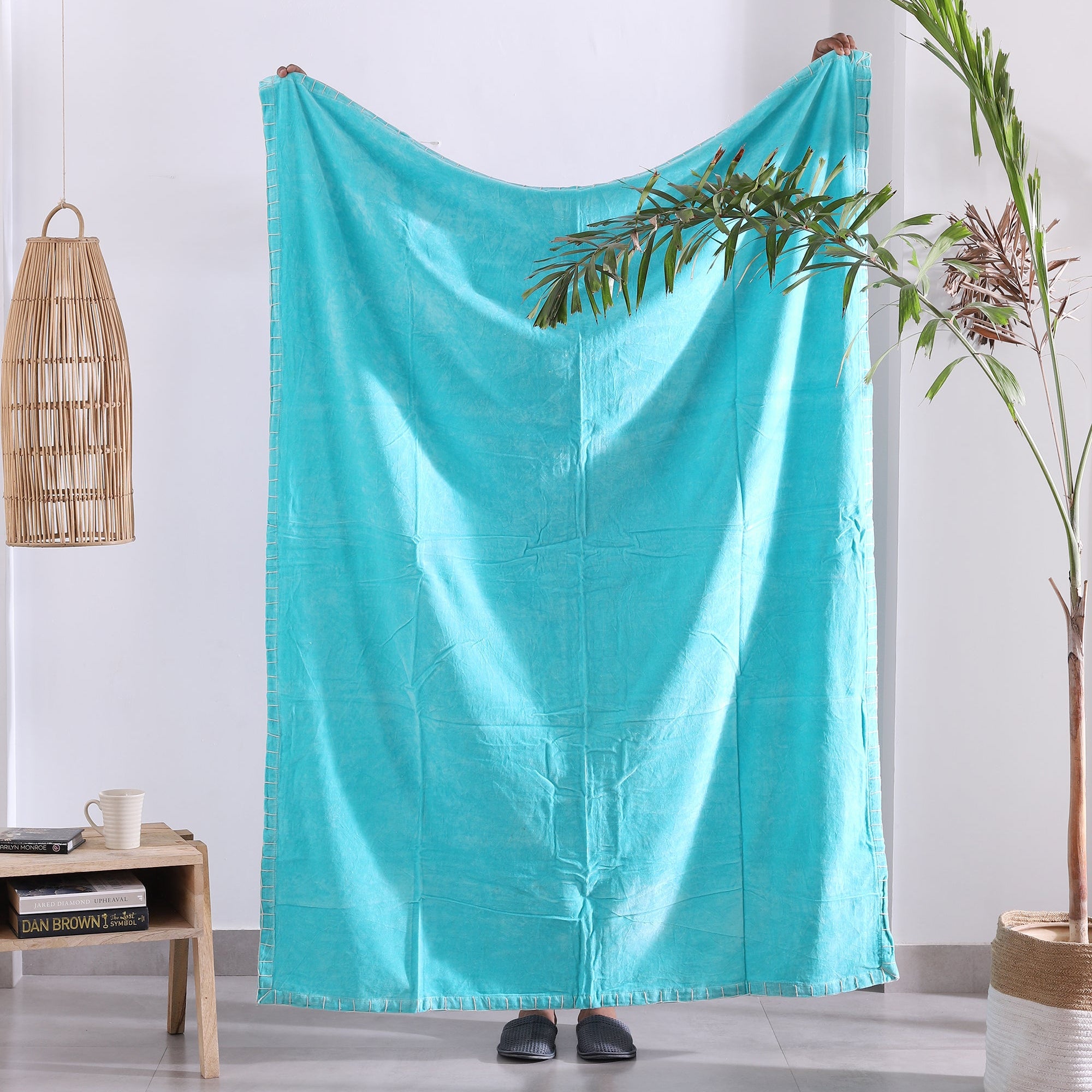 Luxury Cotton Throw Wool Rug Blanket - Boho Sky Blue