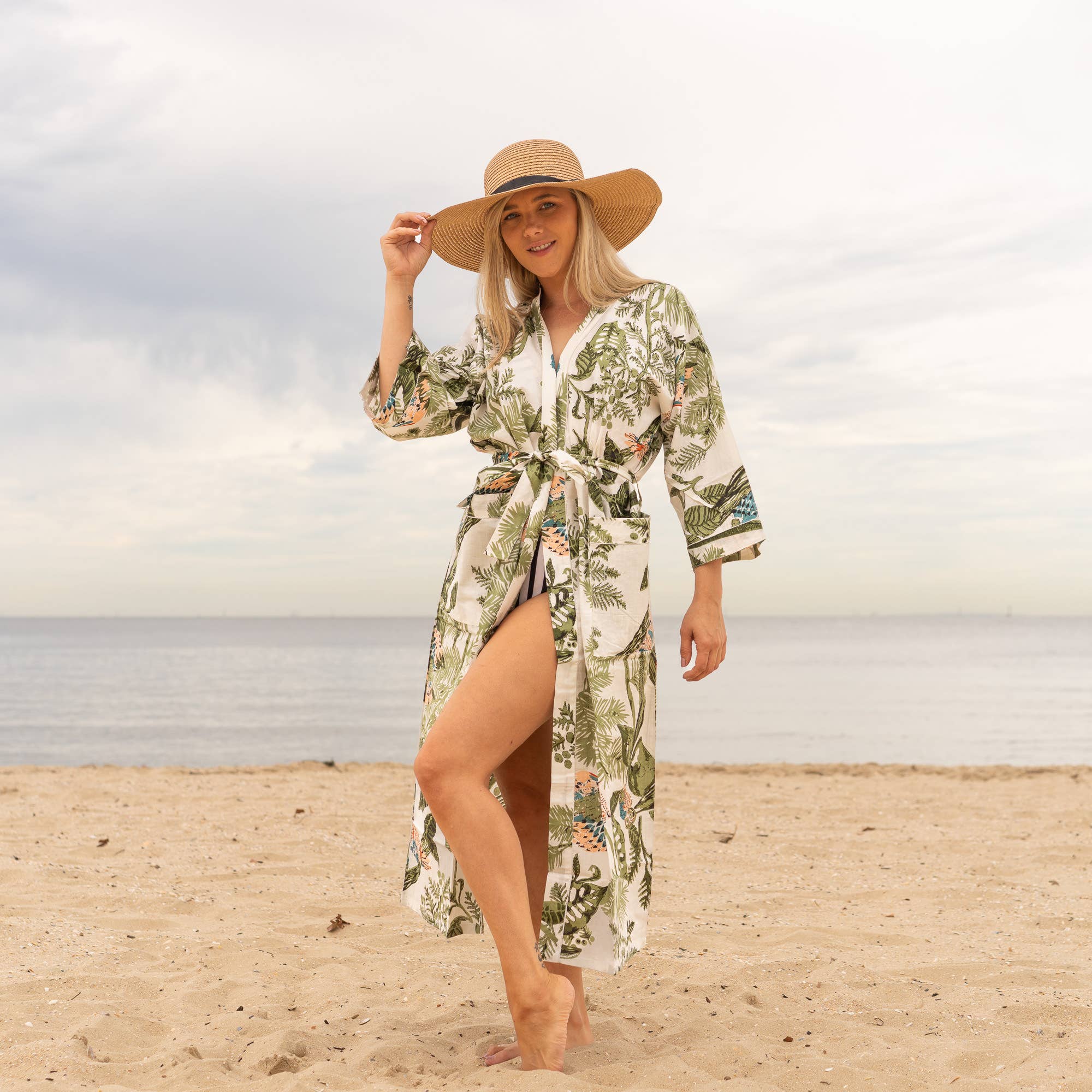 GREEN OWL' Women's Cotton Kimono Robe