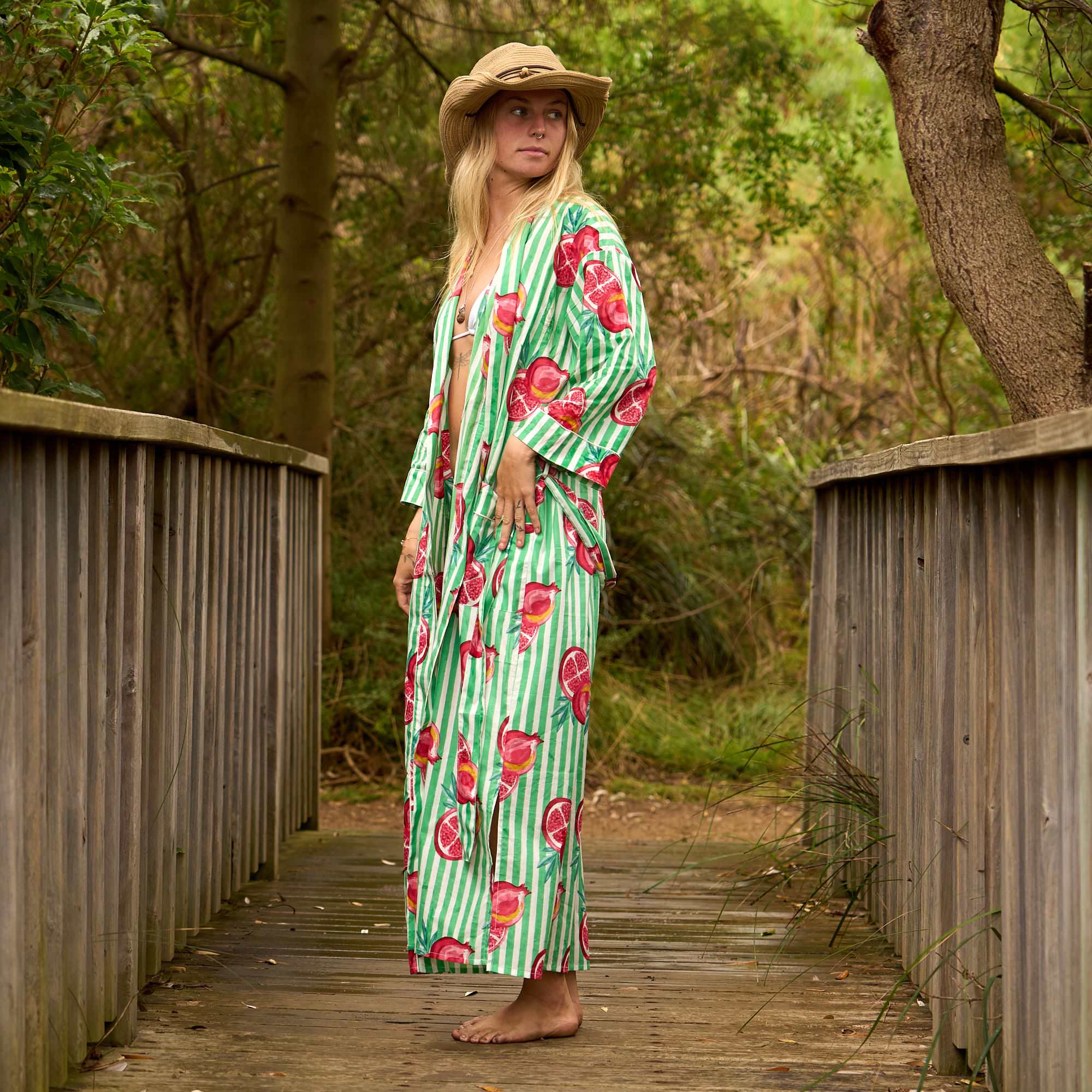 Zesty Summer Grapefruit Cotton Kimono Robe
