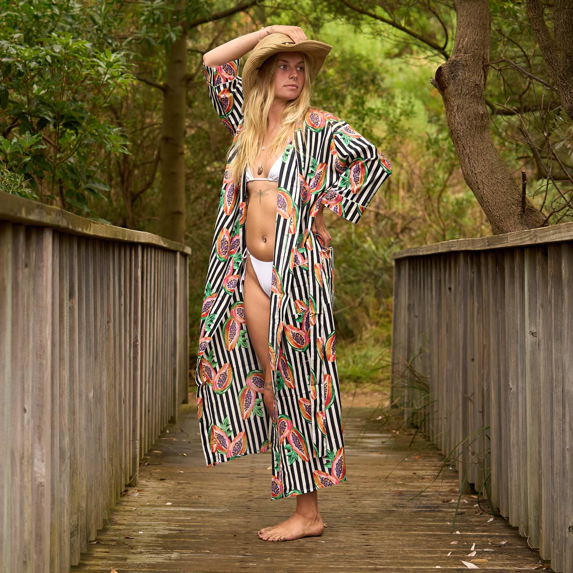 Papaya Paradise Kimono Robe – Lightweight Cotton Resortwear