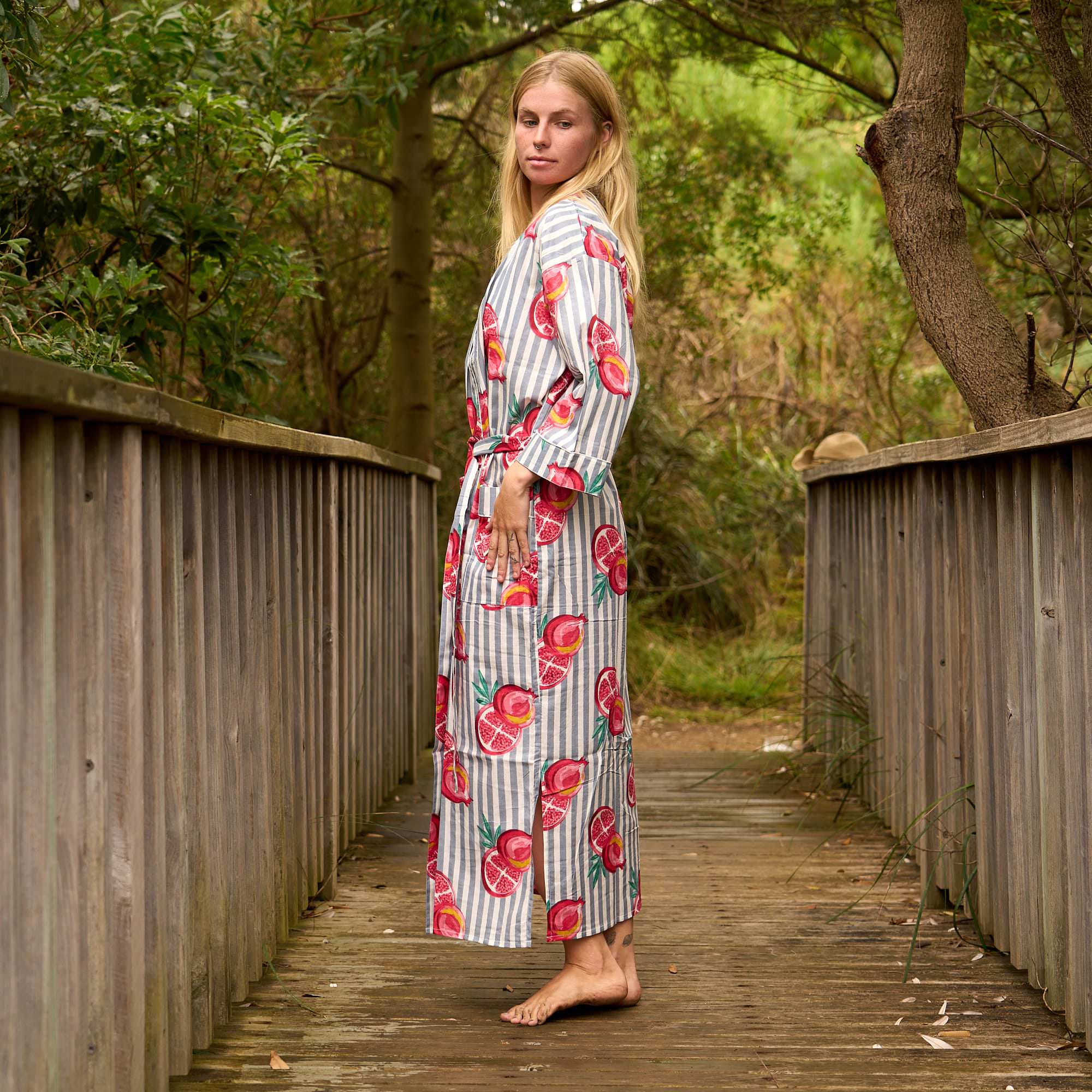 Citrus Bloom Robe – Bold Grapefruit Print on Luxe Cotton
