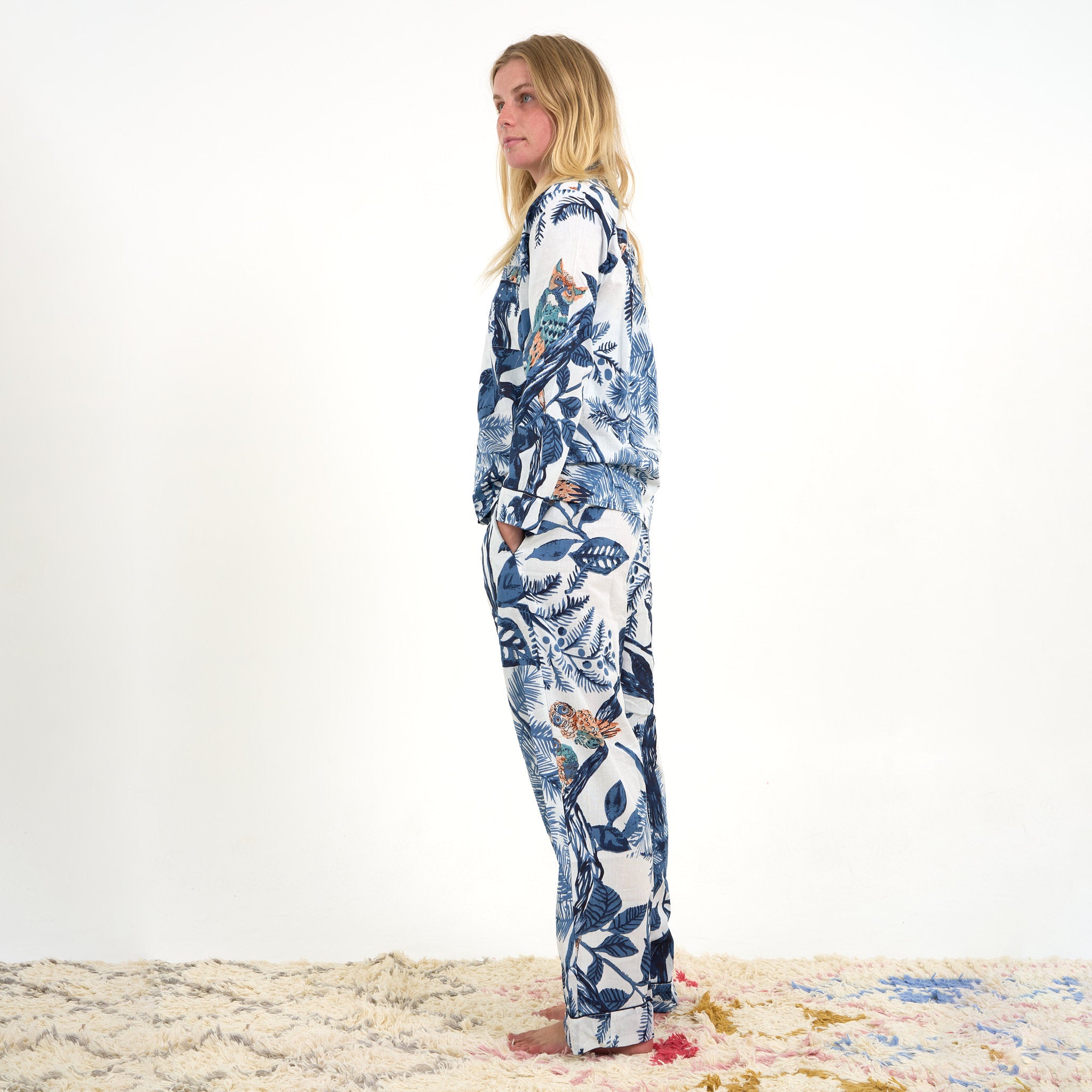'Azure Blooms' 100% Cotton Pyjama Set