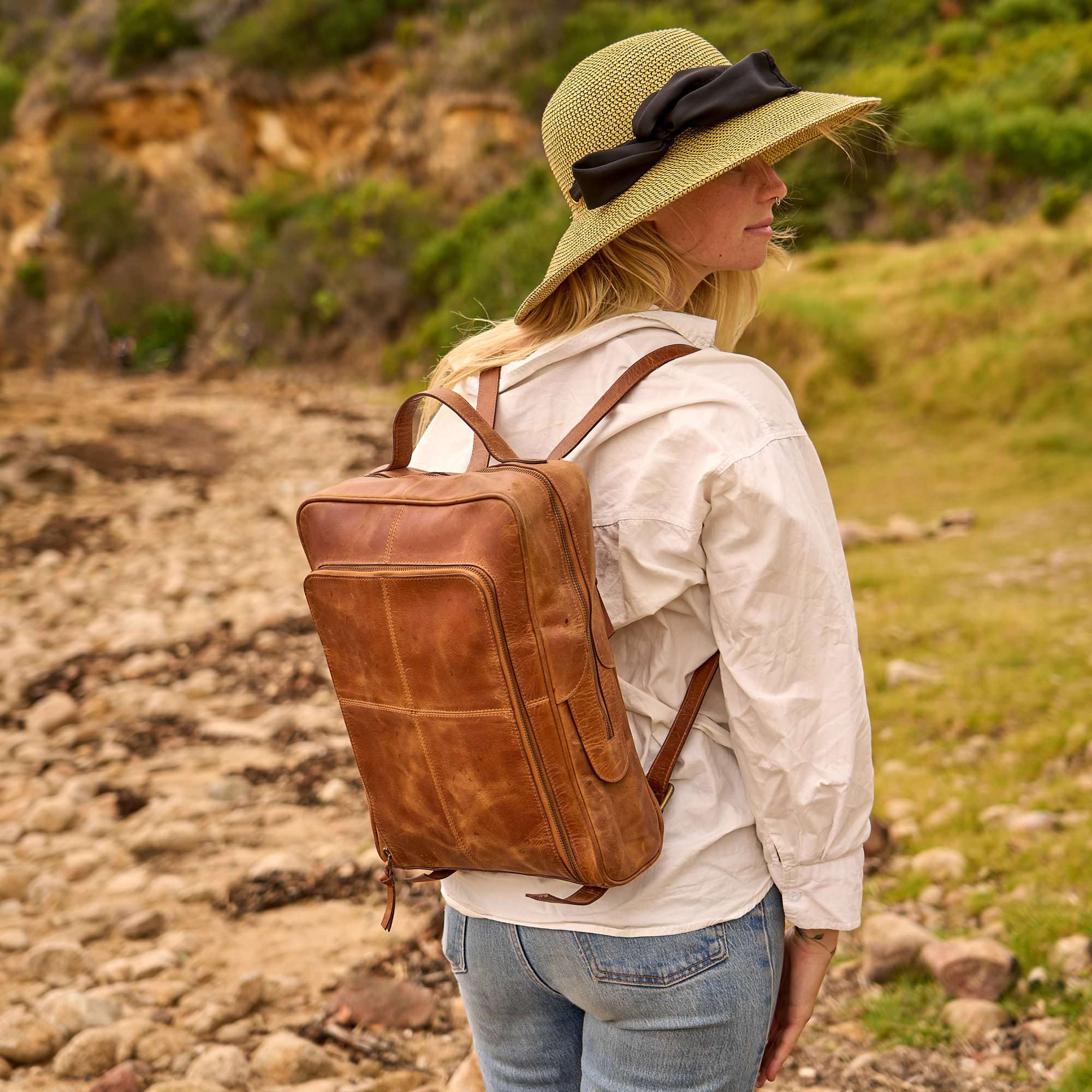 brown leather backpack australia Luxe Tan Leather Backpack