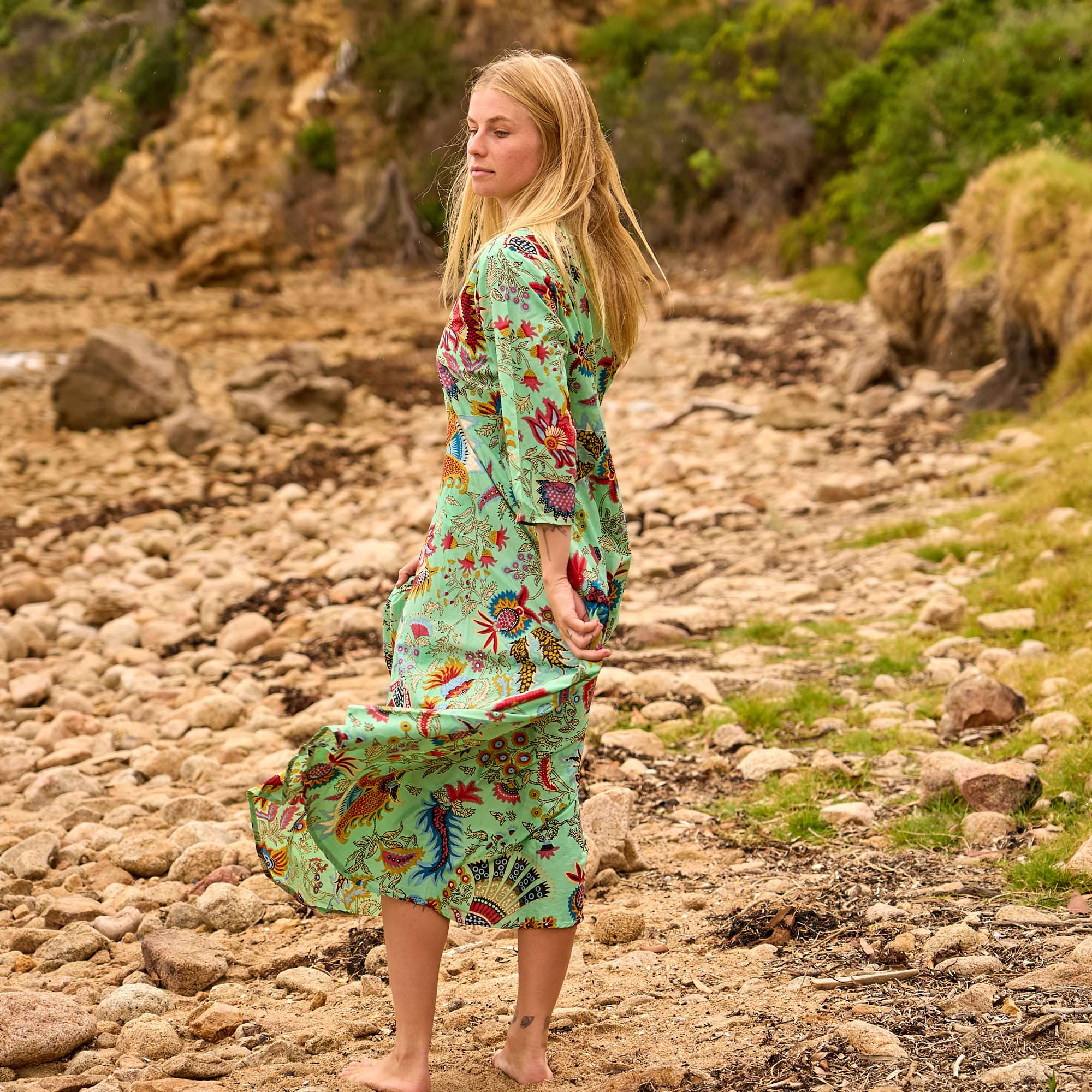 Boho Bliss Cotton Maxi Dress Vibrant Floral Coastal Cover-Up