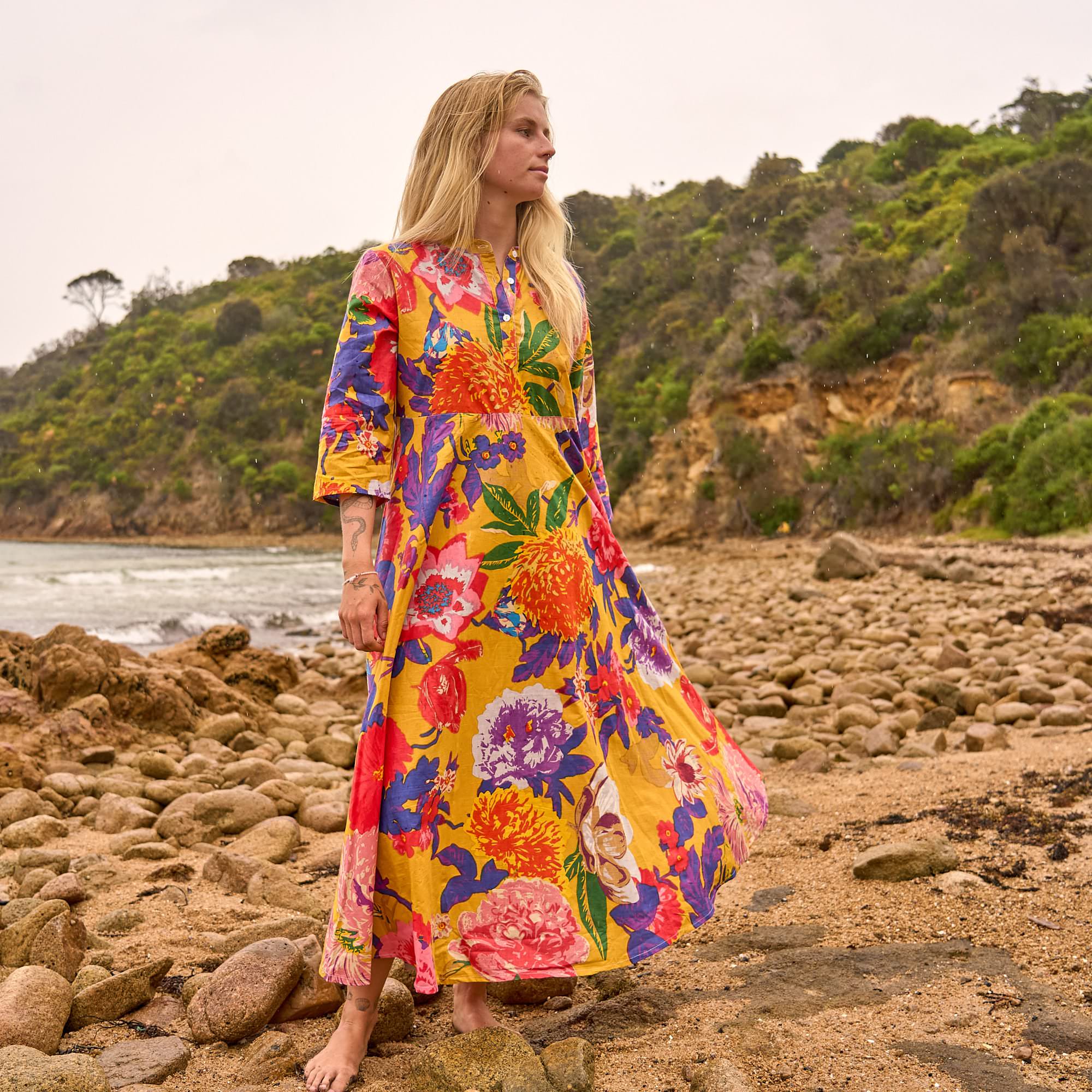 Sunset Florals Cotton Maxi Dress – Bold Floral Statement in Luxe Comfort