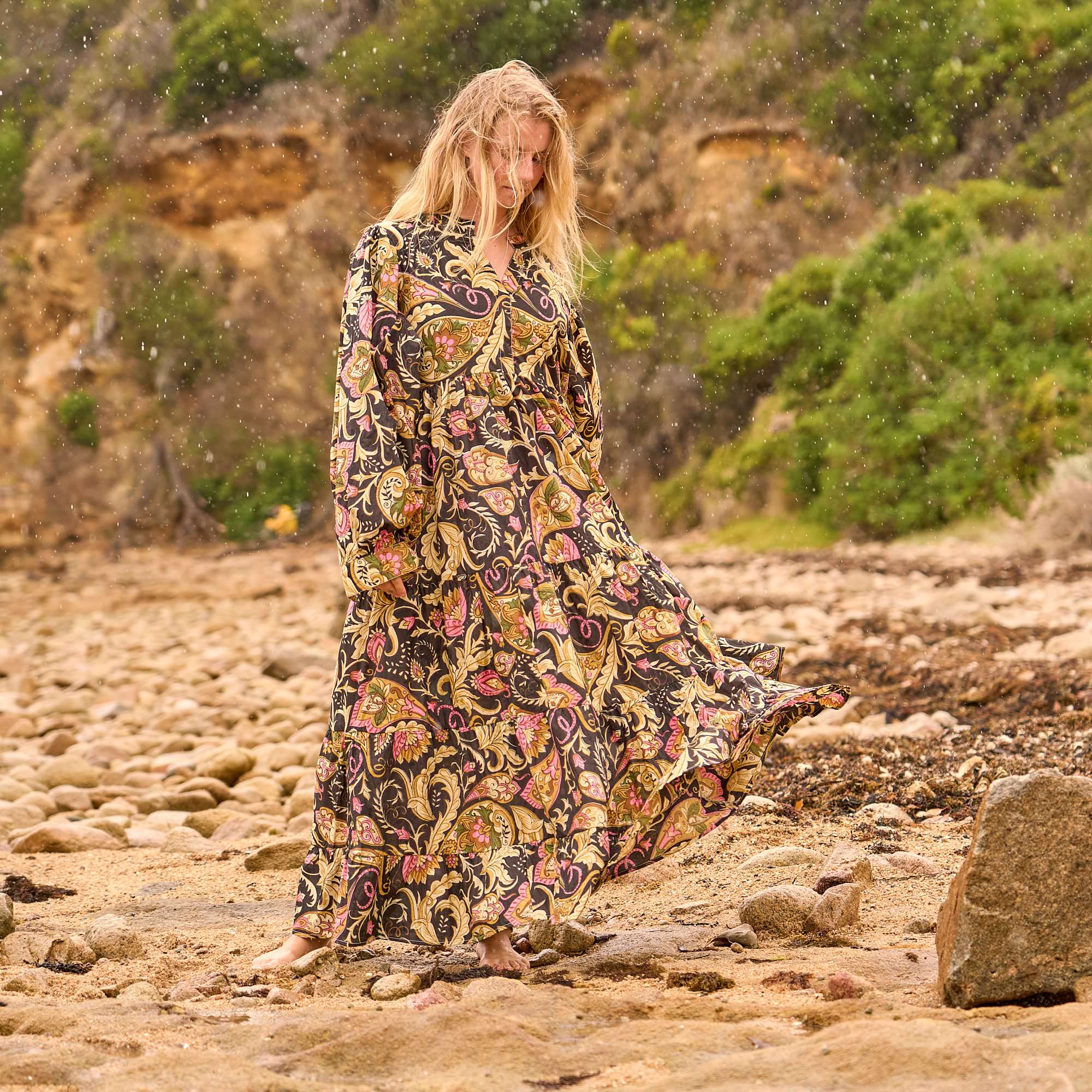Woodland Bloom Maxi Dress – Earthy Boho Elegance in Handcrafted Cotton