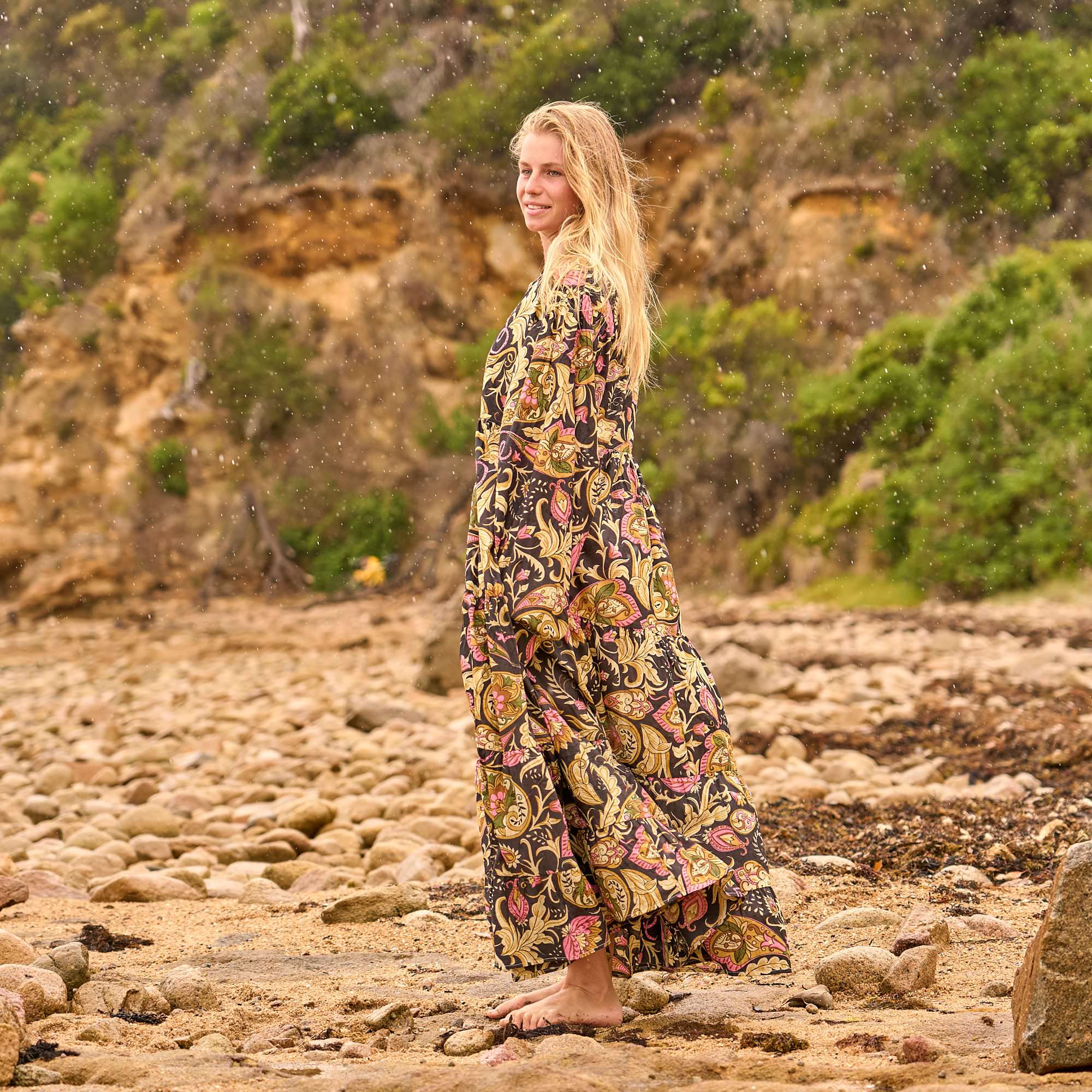 Woodland Bloom Maxi Dress – Earthy Boho Elegance in Handcrafted Cotton