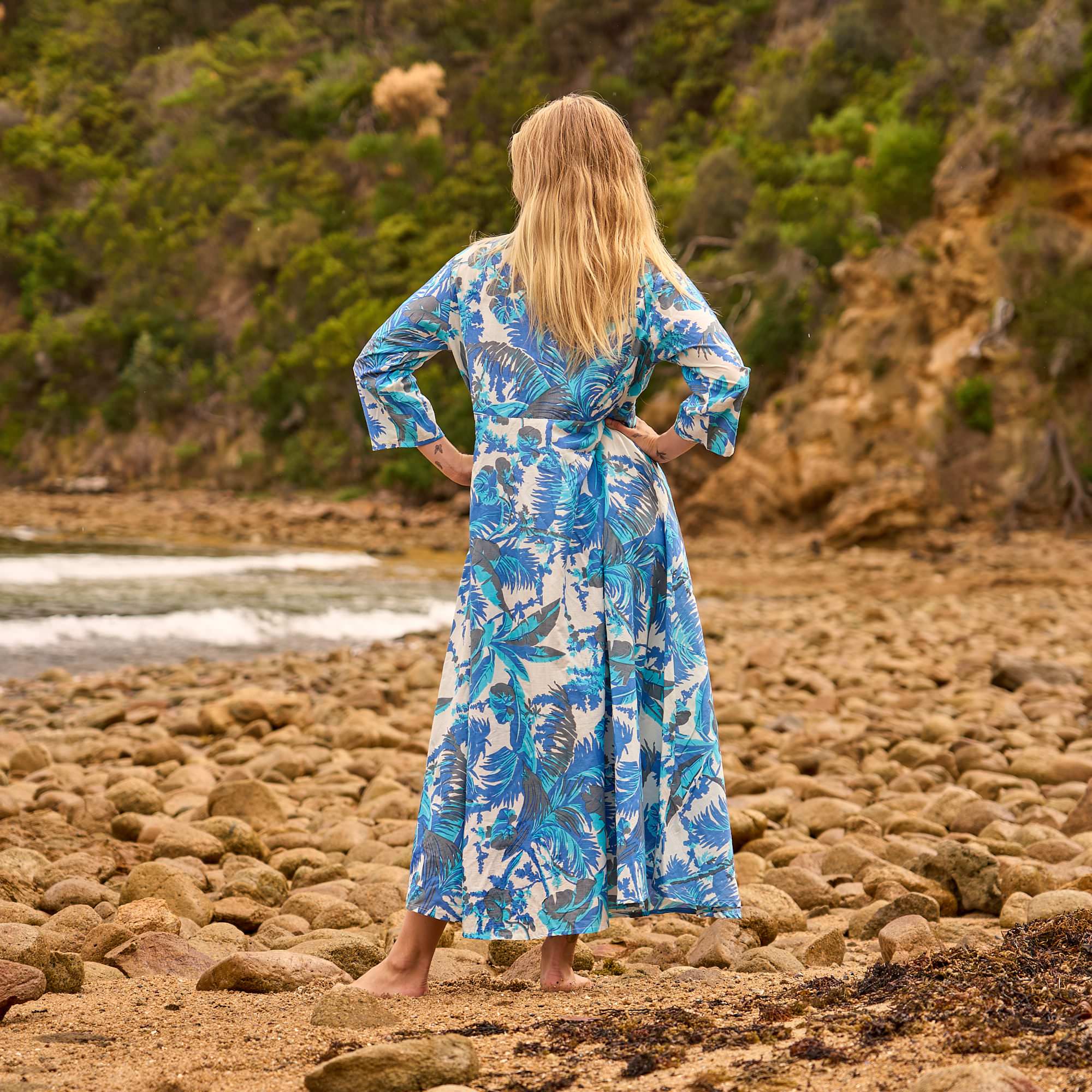 Azure Palms Cotton Maxi Dress – Ocean Breeze Print