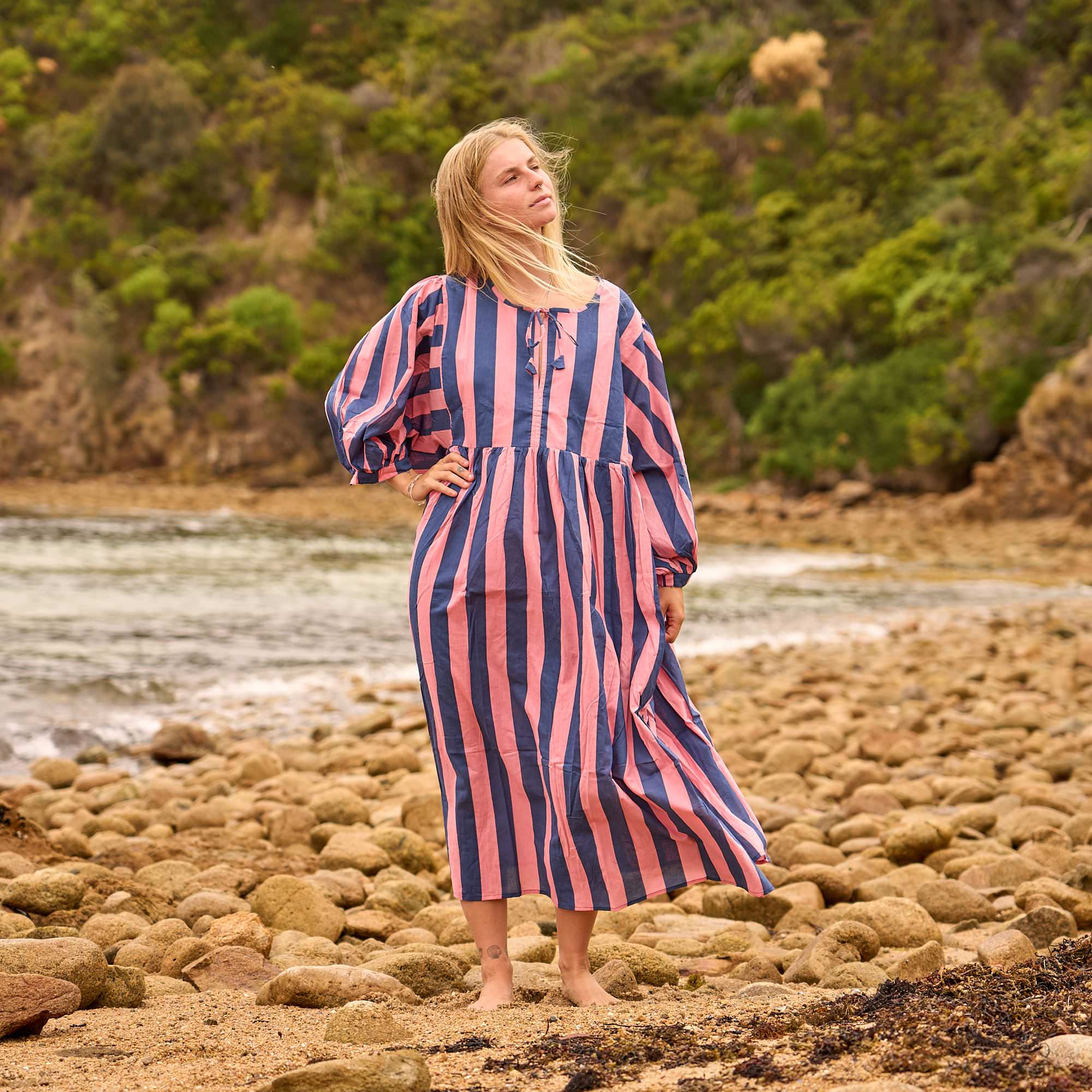 Sunset Stripe Cotton Midi Dress