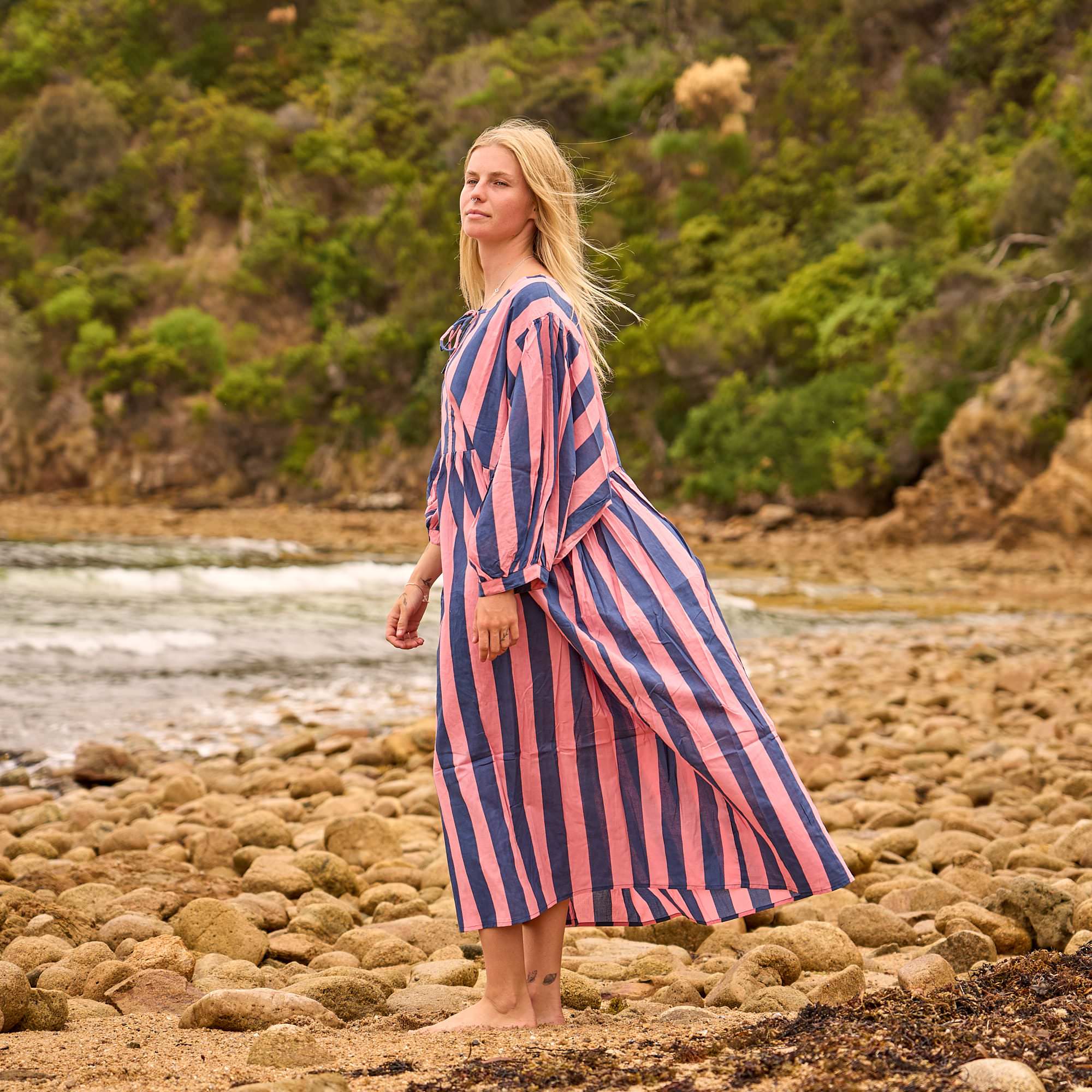 Sunset Stripe Cotton Midi Dress