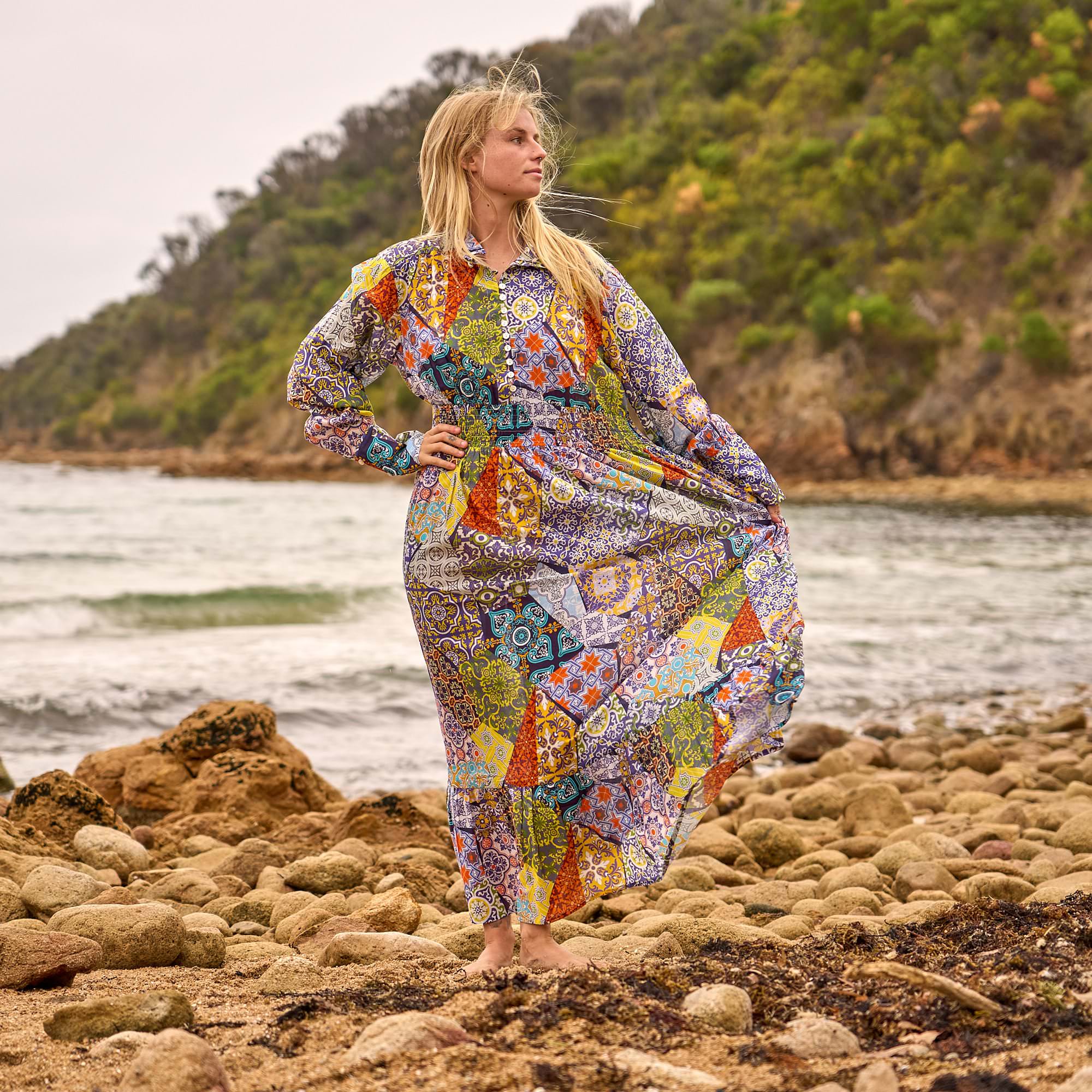 Handmade cotton maxi dress beach photoshoot