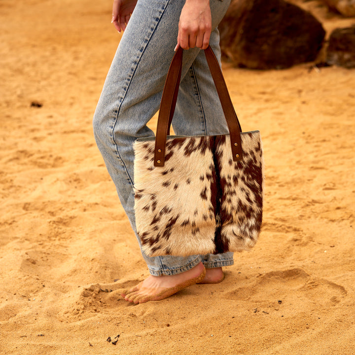 Cow Hide Brown Cow Print Tote Bag Genuine Cowhide Tote Bag