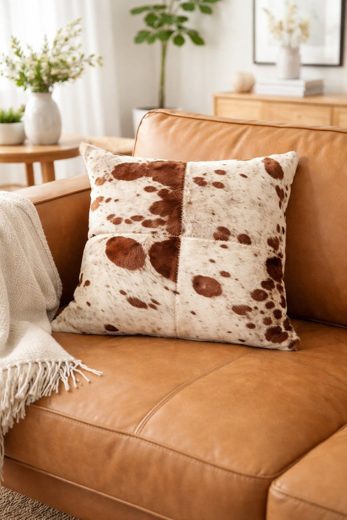 Luxury brown white cowhide cushion cover for sofa and home décor