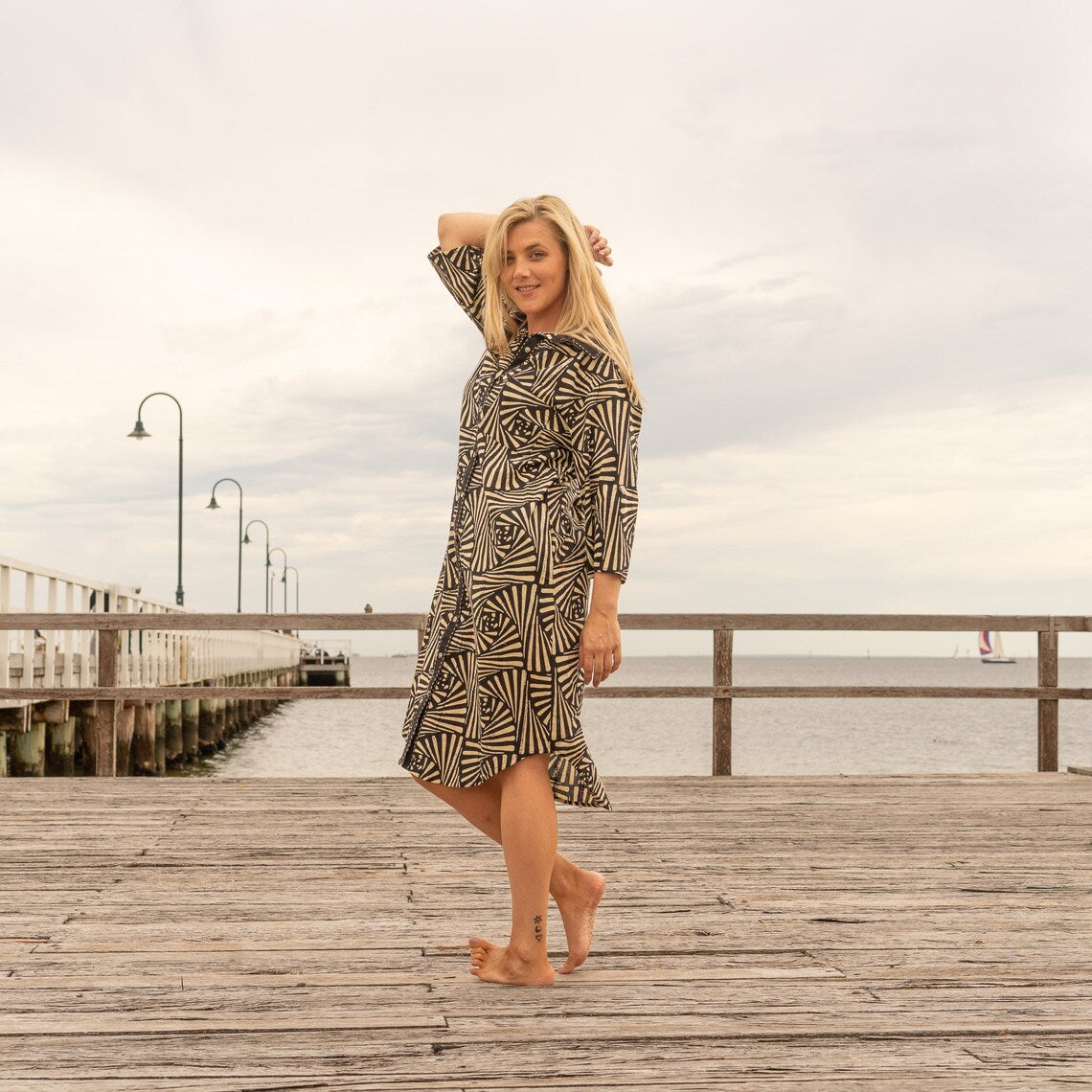 Black Dazzle Women's Cotton Long Shirt Dress - One Size